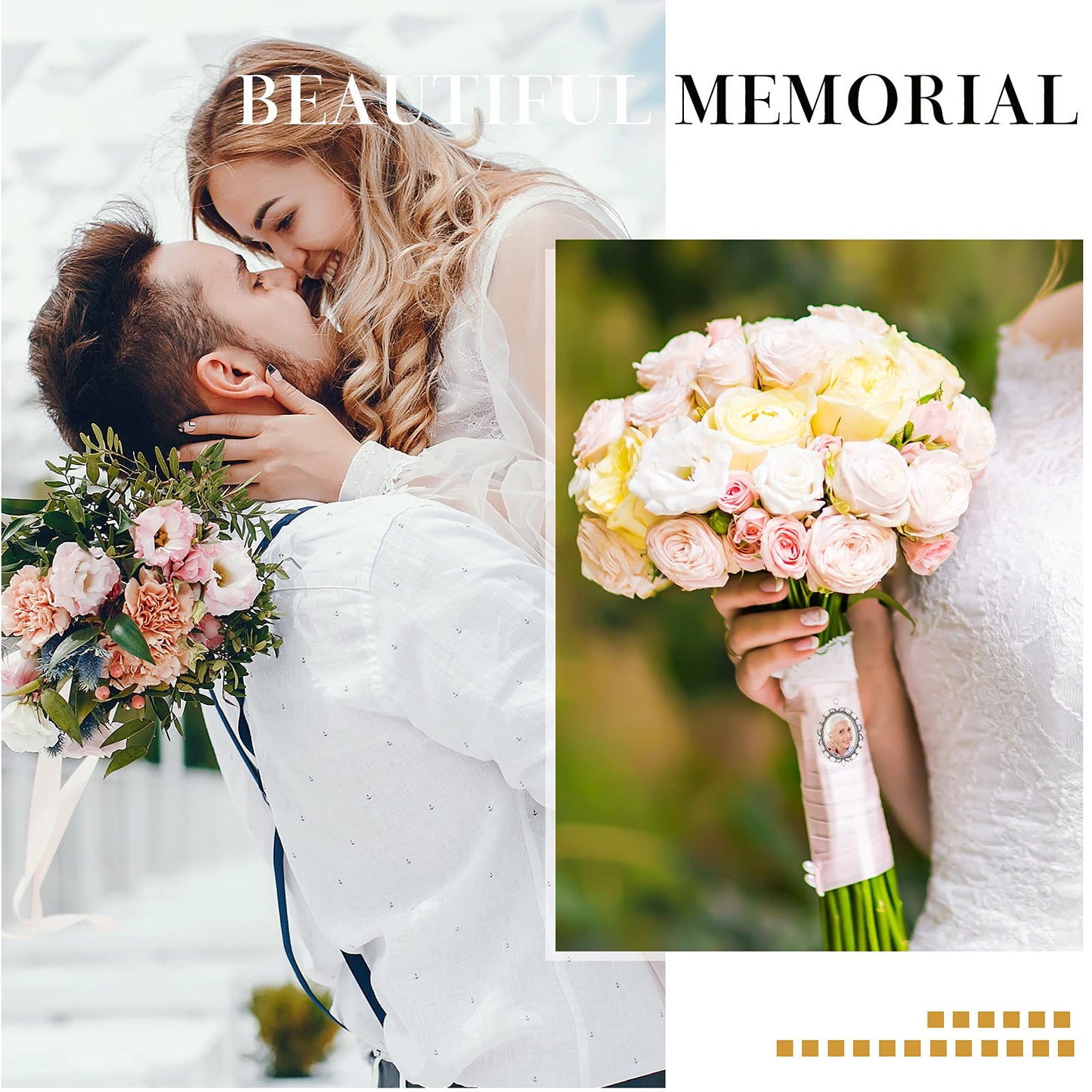 Hicarer 110 Pcs Wedding Bouquet Photo Charms Memory Bridal Charms Frame Picture DIY Pin Brooch Making Kit, 1.18 x 1.57'' Oval Glass Cabochon Pendants Bulk Memorial Mother Father of The Bride