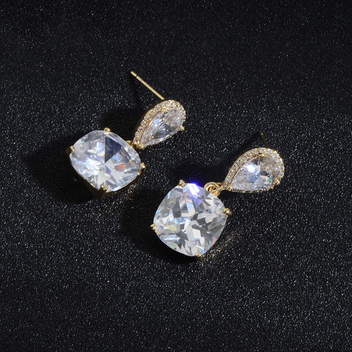 AMYJANE Jewelry Set - Women's Sterling Silver Square Teardrop Clear CZ Rhinestone Necklace and Earrings Set Bridal Jewelry Sets for Wedding Bride Bridesmaids Mother of Bride