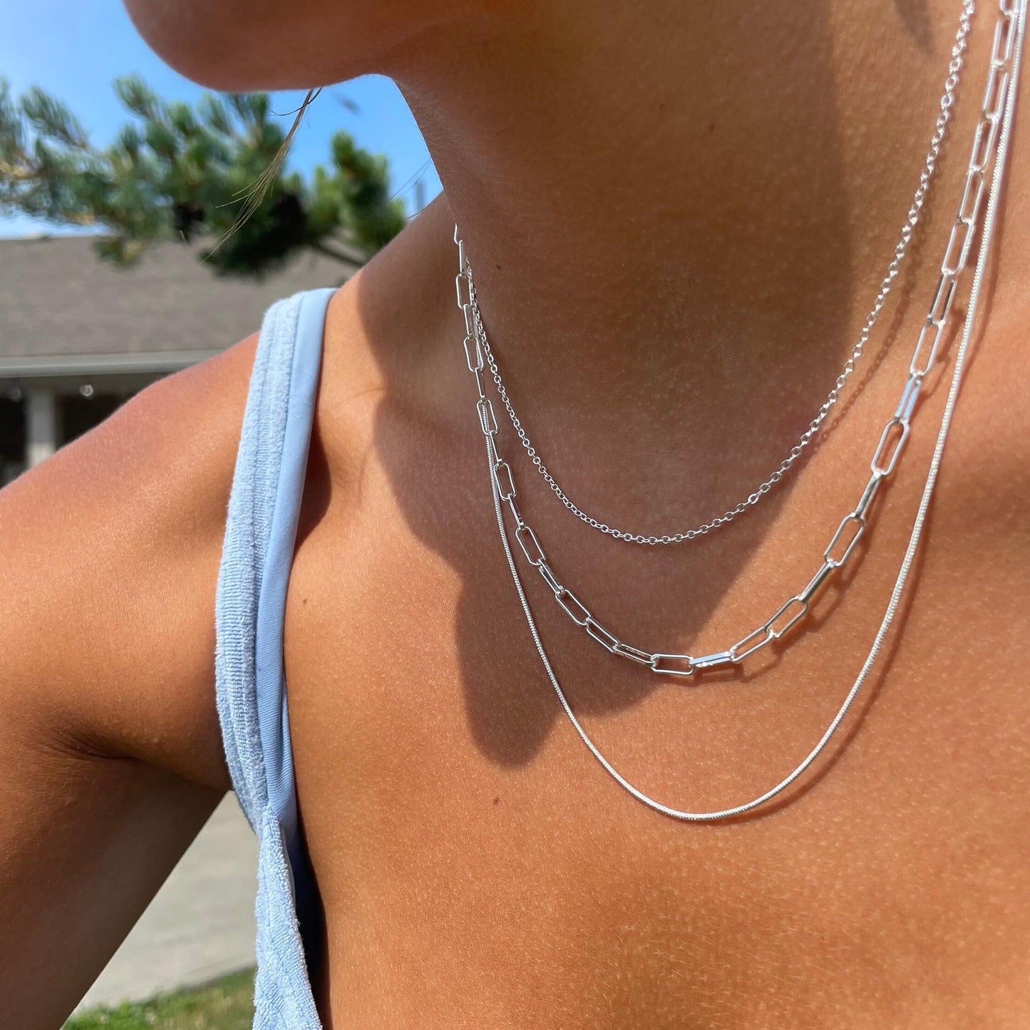 Freekiss Silver Necklace for Women: Layered 14K Silver Plated Necklaces Dainty Paperclip Box Chain Necklace Chunky Choker Necklace Set Silver Jewelry for Women Gifts
