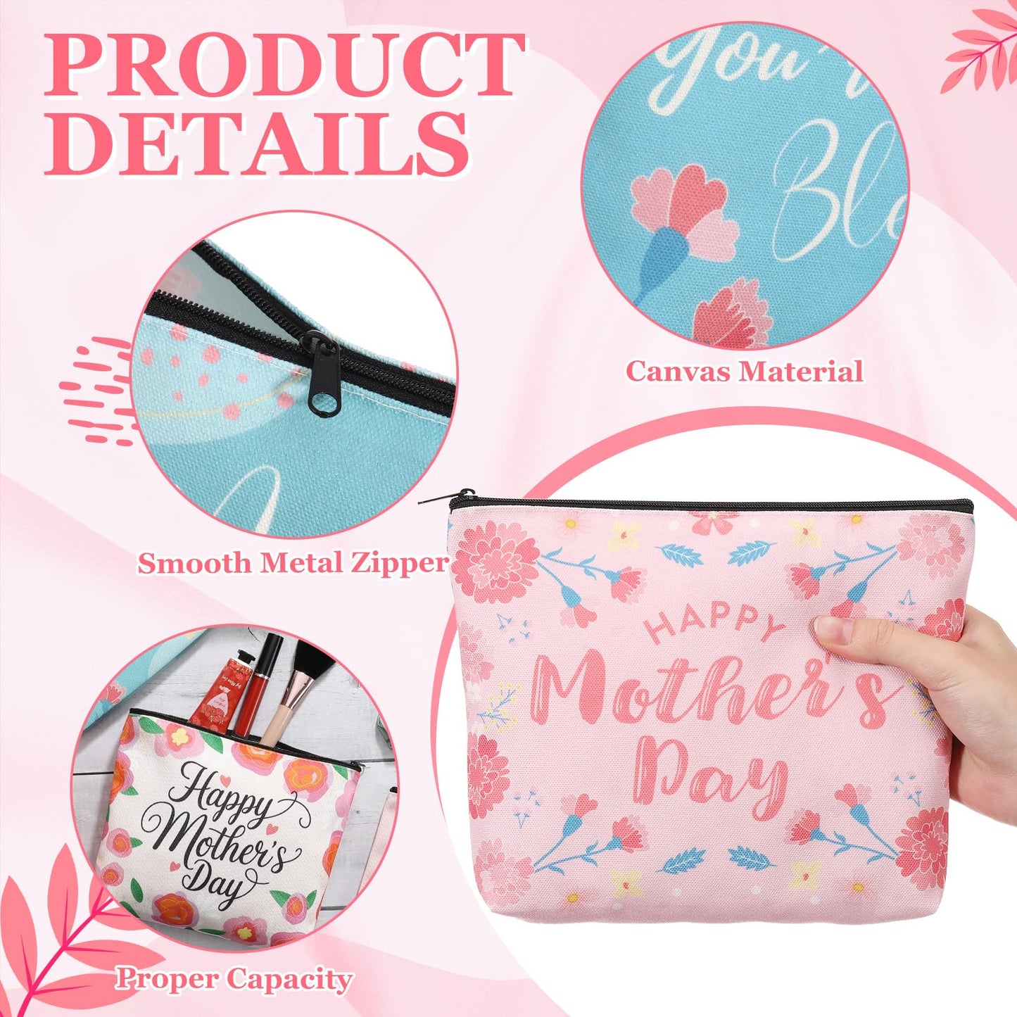Landical 30 Pcs Mother's Day Makeup Bags Bulk, Mom Canvas Cosmetic Bags Gifts for Women, Toiletry Zipper Pouch Travel Vacation Essentials, Mother Gift Bag for Mom Party Favors Supplies