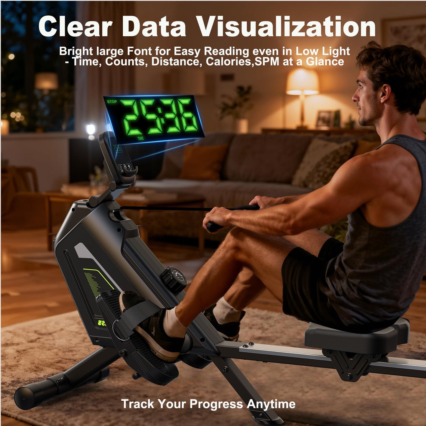 Klyzoom Rowing Machine for Home, 16 Resistance Levels, Quiet Magnetic Rower with APP, 350 LB Weight Capacity, Easy Assembly, Compact and Saves Space