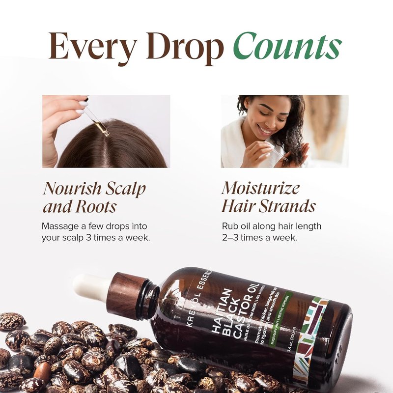 Haitian Black Castor Oil - Cold Pressed for Skin & Hair | Hexane Free, Natural Humectant | 3.4 Fl Oz - Rosemary Peppermint