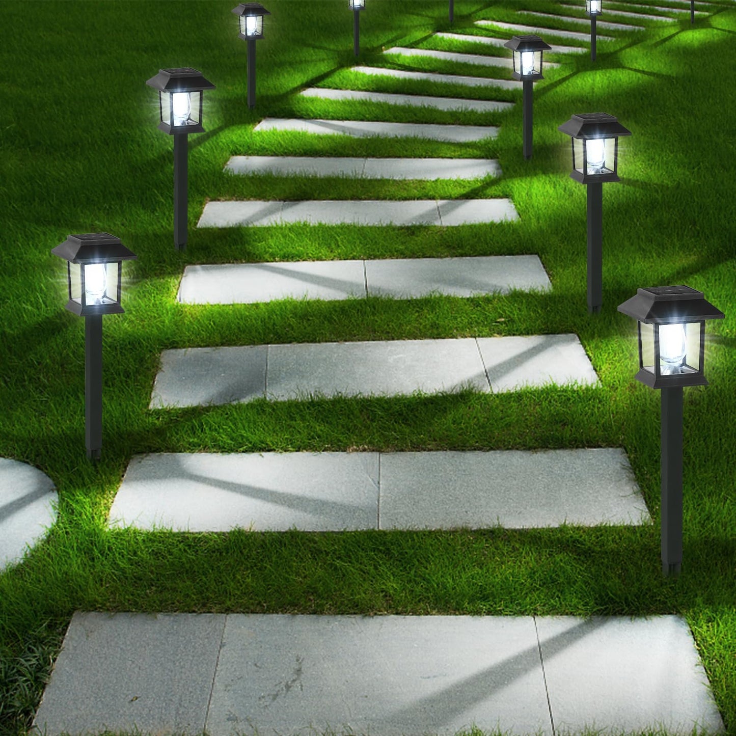 Greluna Solar Lights Outdoor, 6 Pack 6000K Waterproof Auto On/Off Solar Pathway Lights for Garden, Landscape, Path, Yard, Patio, Driveway, Walkway Decor