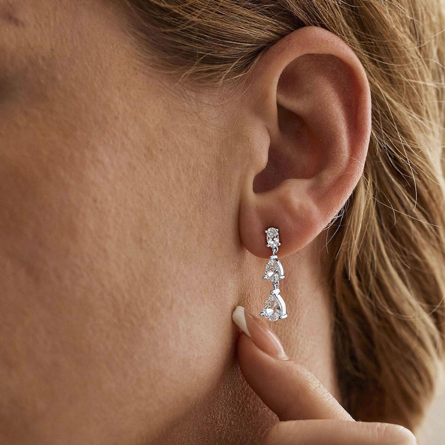 Qyalie Dangle Drop Earrings for Women Wedding Bridal Rhinestone Long Cubic Zircon Dangling Crystal Chandelier Sparkly 14K Gold Plated Dainty Trendy Prom Jewelry (Silver-CZ-Teardrop)