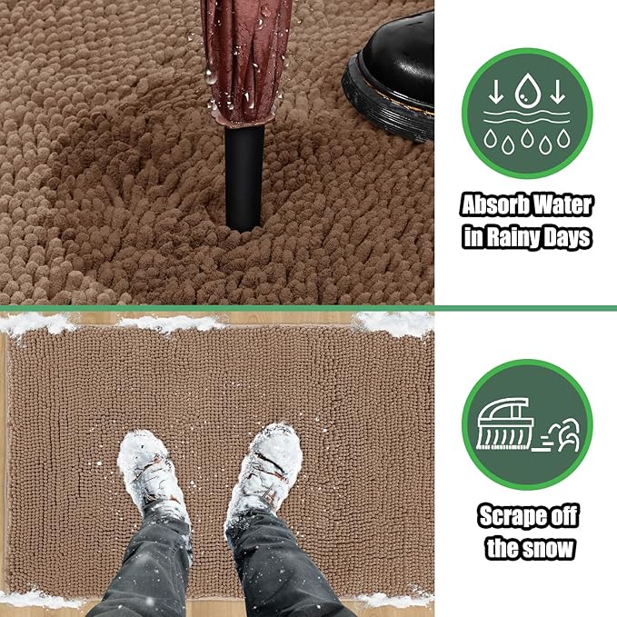 IM HOME 2 Pieces Chenille Absorbent Outdoor Doormat 30" x 20", Washable Muddy Door Mats for Dog Non Slip Indoor Doormats Dog Mat for Muddy Paw Front Inside Doormat for Entryway Camel