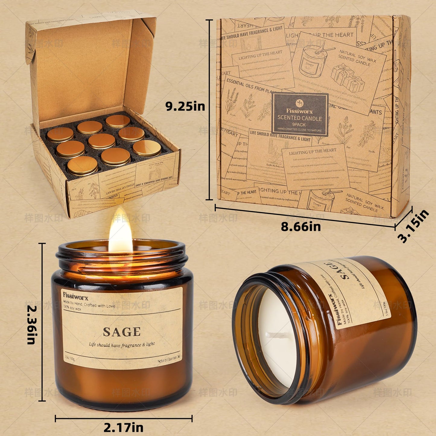 9 Pack Soy Candles for Home Scented |（Vanilla/Amber/Cedarwood） Long-Lasting 270 Hours, Natural Scented Candles Gift for Women & Men, Birthday, Mother’s Day, Christmas, Thanksgiving