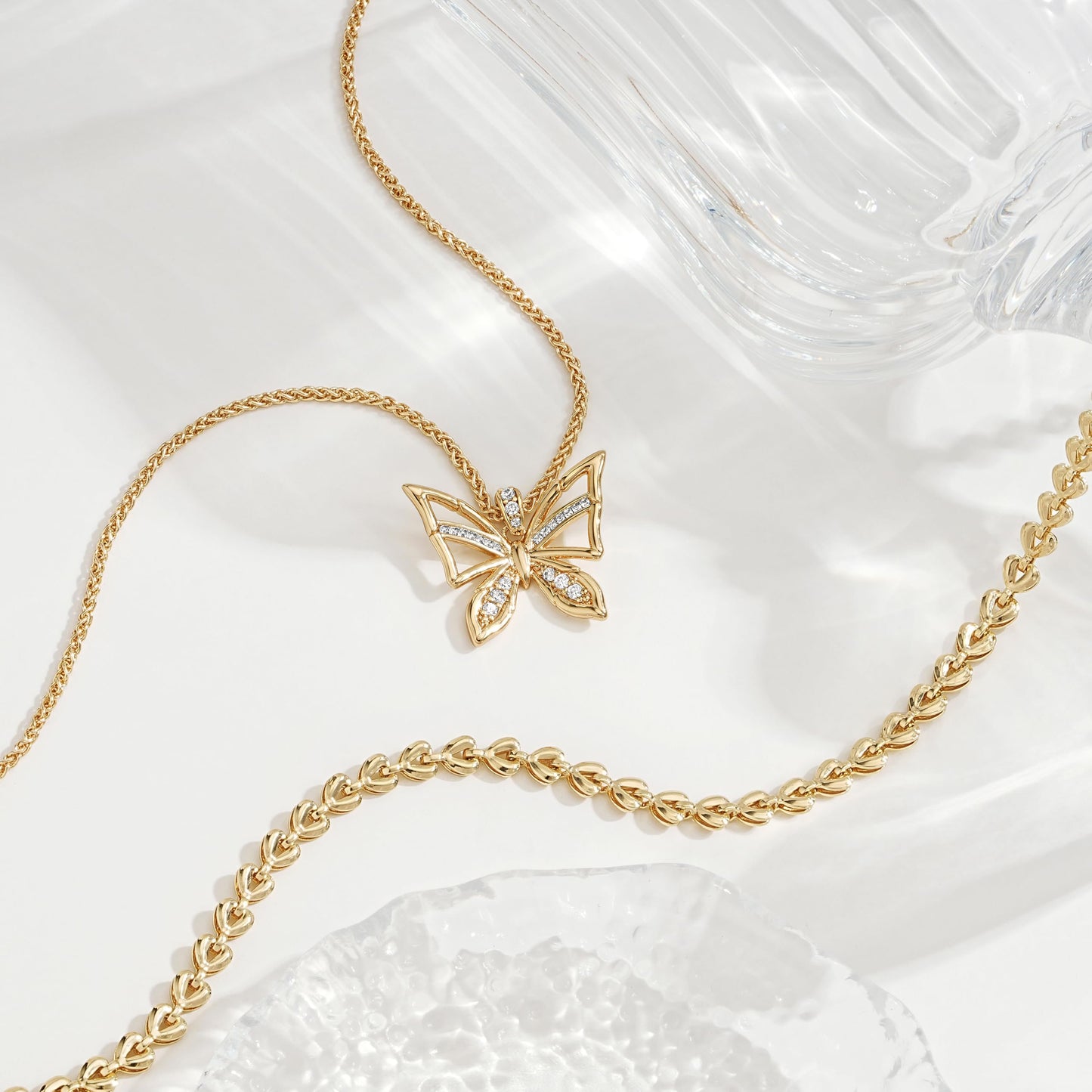 MEVECCO Gold Butterfly Layered Necklace for Women 18K Gold Plated Dainty CZ Charm Choker Chain Double Layer Pendant Necklace Stack Minimalist Handmade Layering Jewelry Set Gift