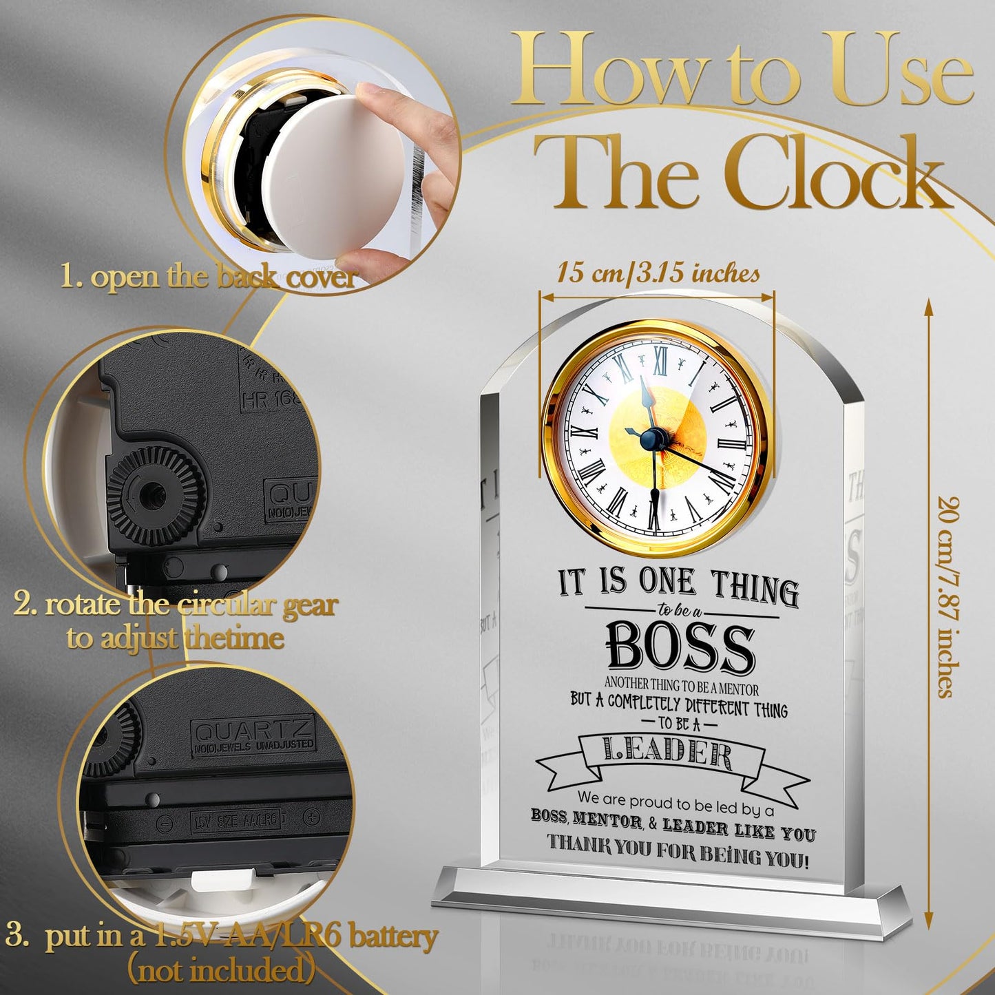 Boss Gifts for Men Acrylic Clock Best Boss Gifts for Men Women Appreciation Clock for Office Leader Manager Going Away Gift Acrylic Desk Sign for Women Lady Male Leader Idea Home Desk Table Decor