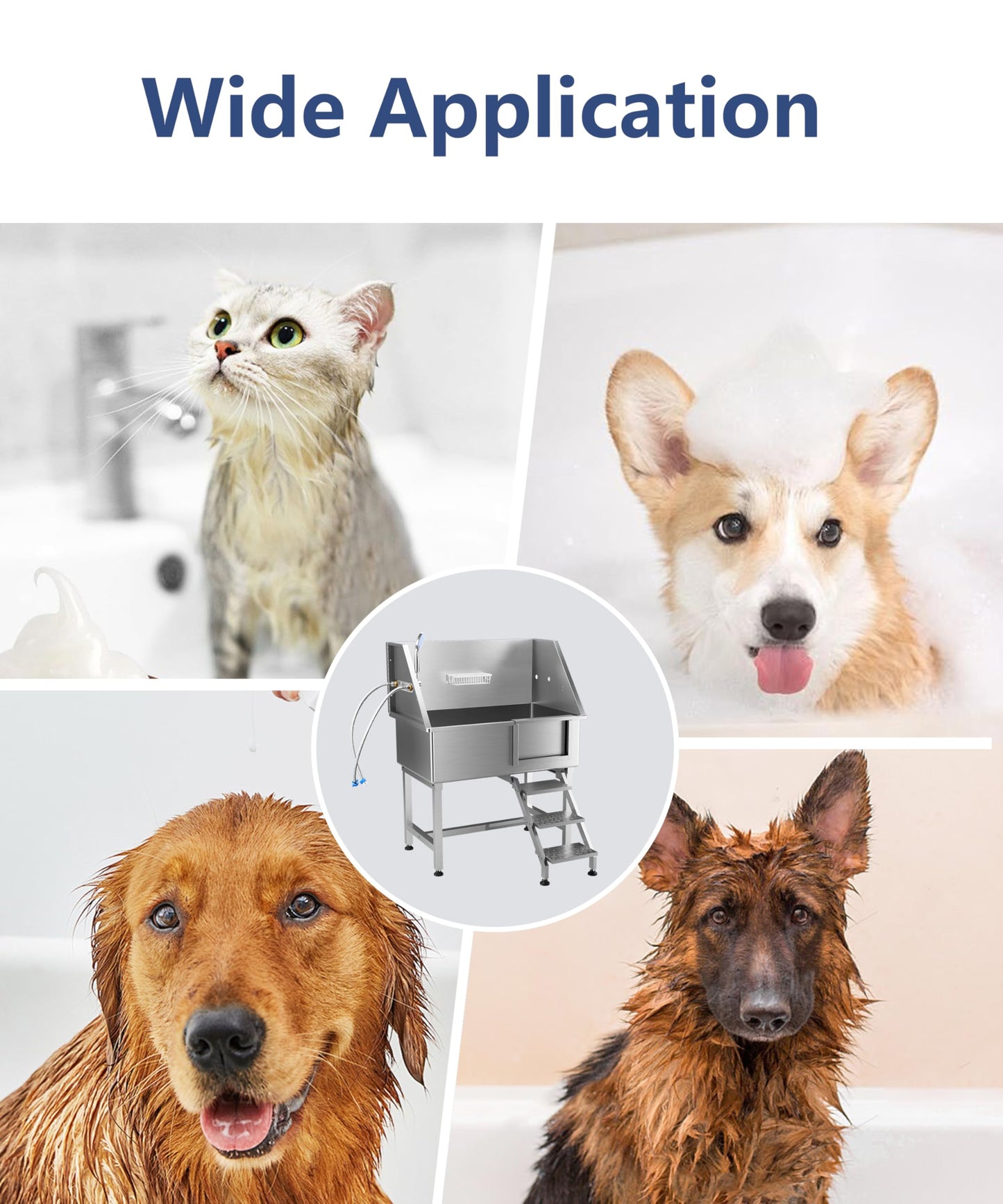 GAOMON 38" Dog Grooming Bathtub, Professional Stainless Steel Pet Dog Bathing Station for Medium,Small Pets, Left Door & Stairs with Faucet, Sprayer, Drain