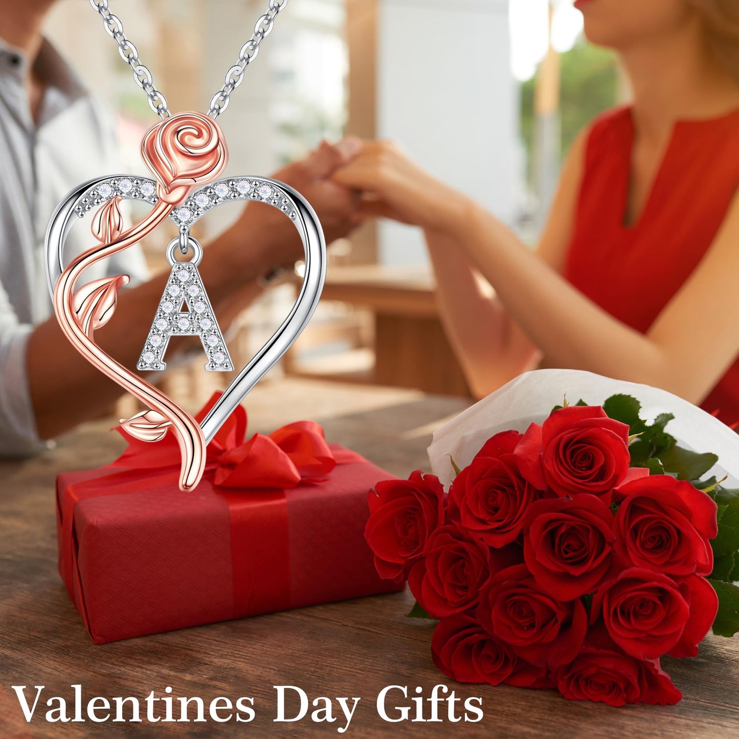 Iefil Necklaces Gifts for Women - Anniversary Birthday Gifts for Women, Gift for Wife, Gift for Mom/Daughter/Sister | Rose Heart Necklaces, Initial A