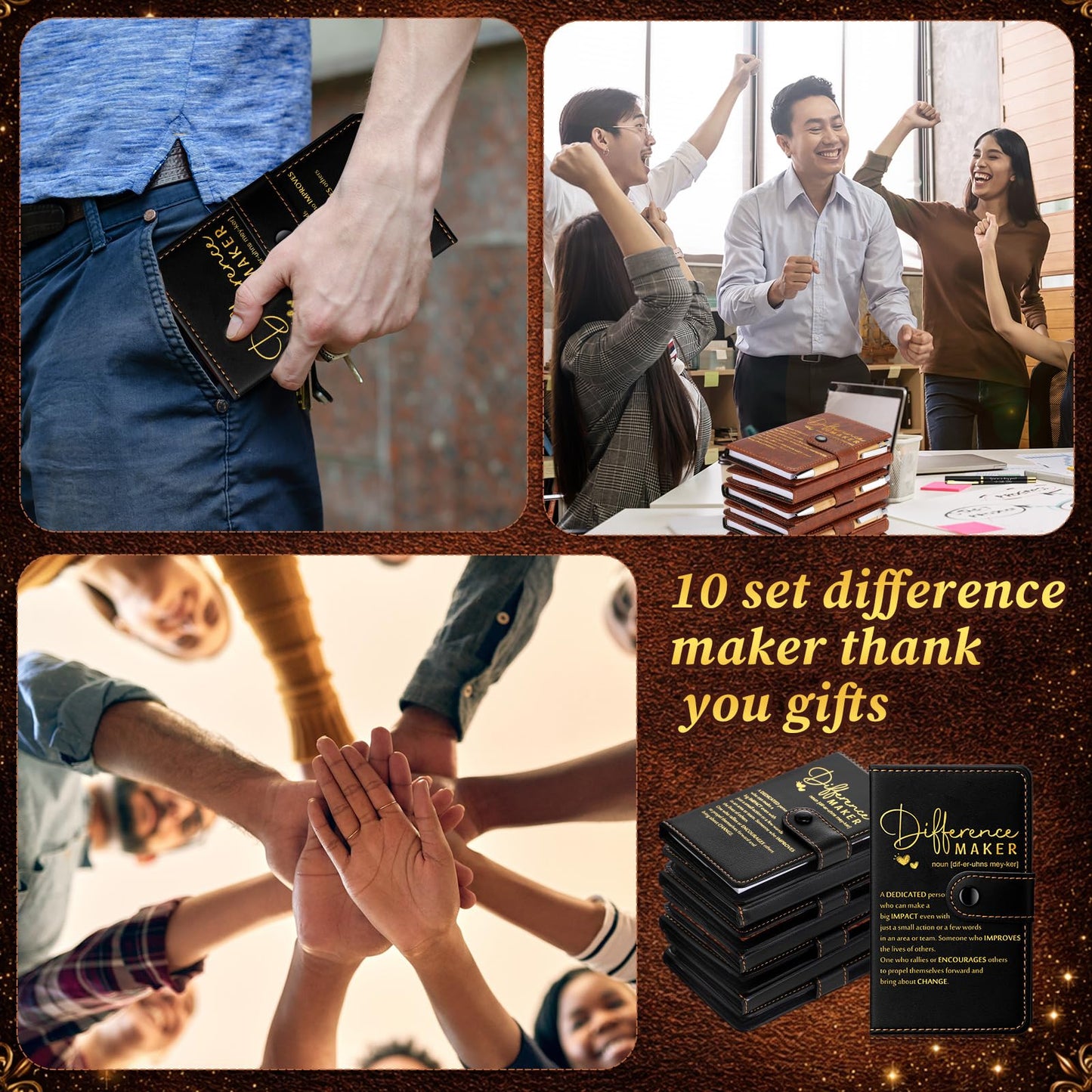Marspark 20 Sets Difference Maker Teacher Appreciation Gifts Inspirational A5 Leather Notebooks with Pens Thank You Motivational Nurse Week Gifts for Men Women Nurse Teacher Graduation (Black)