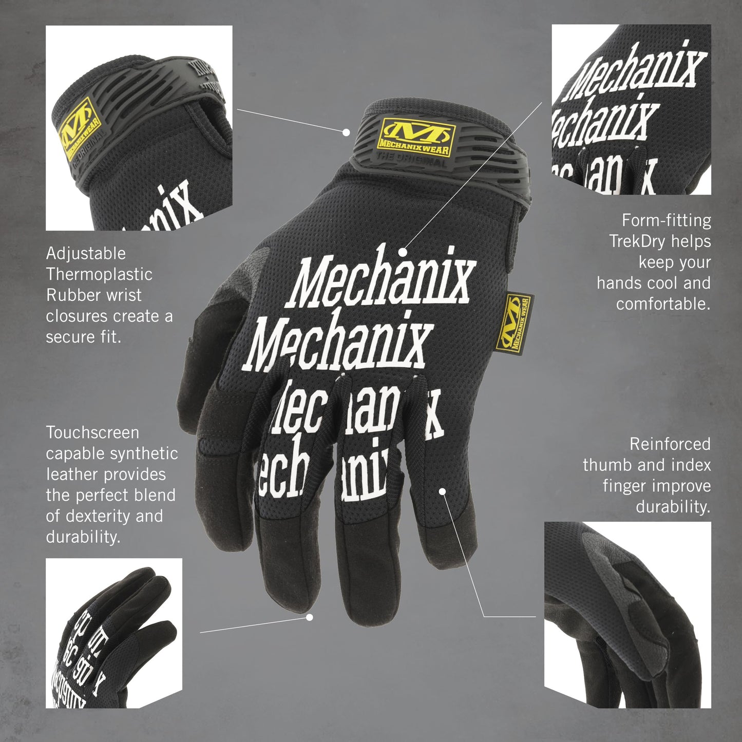 Mechanix Wear Original Work Gloves - Multi-Purpose Outdoor Work Gloves - Touchscreen Capable - Secure Fit - Durable & Machine Washable - Breathable & Comfortable - Large - Black