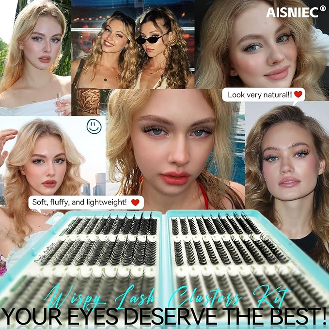 Wispy Lash Clusters, Individual Cluster Lashes 50D 60D, DIY Cluster Eyelash Extensions for Natural Wispy Look, Soft Lightweight Individual Lash Clusters for At-Home Lash Extension