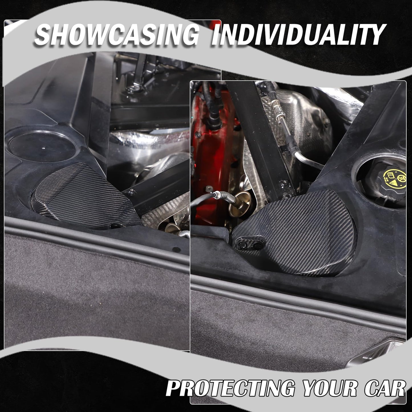 Rear Strut Tower Cover Compatible with Corvette C8 Stingray 2020-2024,Genuine Carbon Fiber Engine Bay Rear Shock Absorbing Tower Protection Panel Cover Trim 2pcs C8 Accessories (Black)