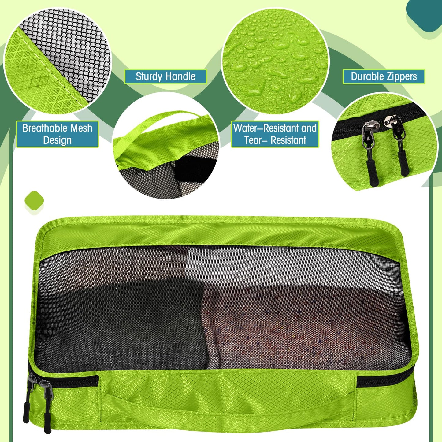 Bulyoou 5 Pcs Packing Cubes for Suitcase Large Travel Cubes Carry on Luggage Organizer Bags for Clothes Accessories(S,Green)