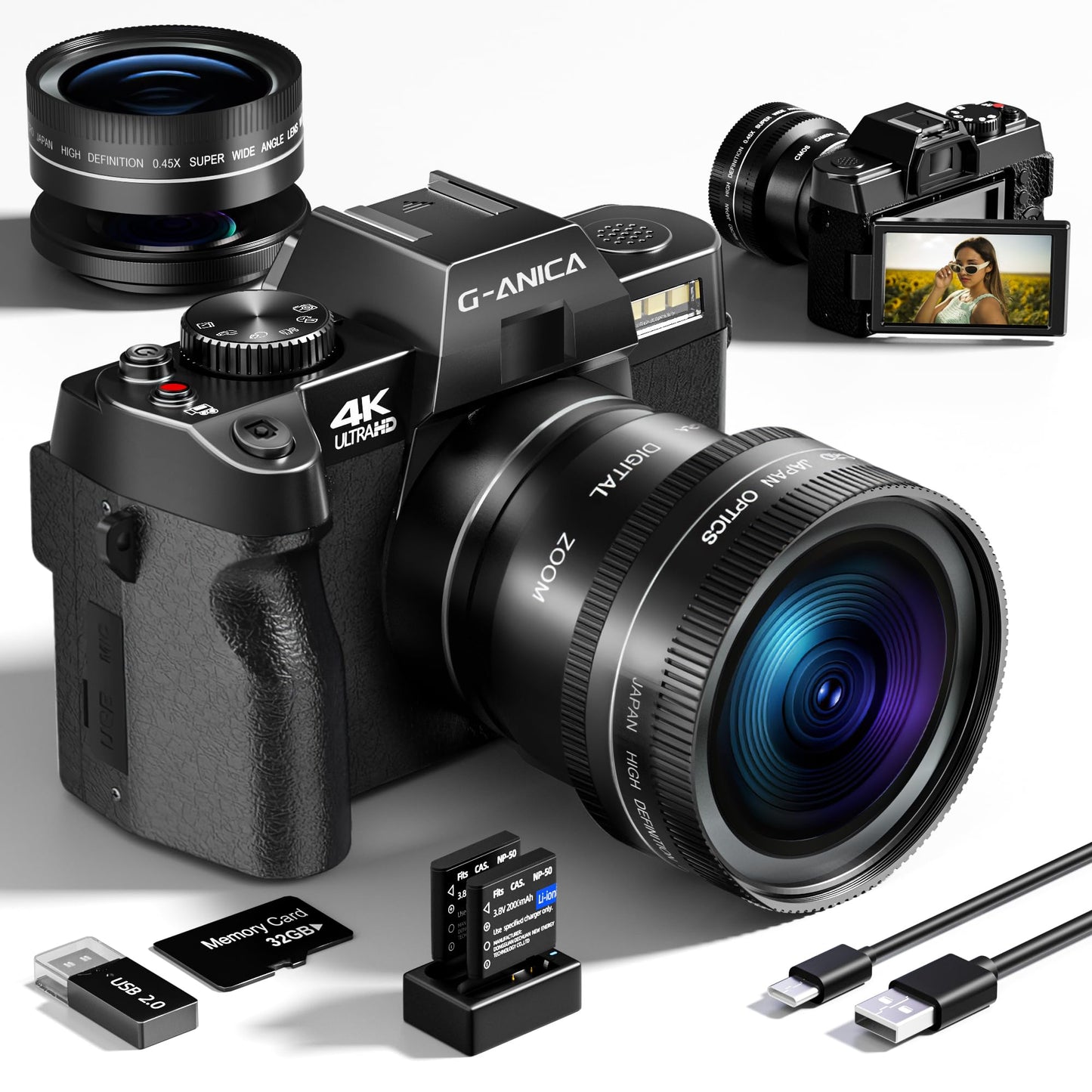 Digital Cameras for Photography with WiFi & App Control, 4K&48MP Vlogging Camera for YouTube,Compact Camera,Perfect for Entry-Level Users and Beginners with Macro&Wide Lens-32GB Card