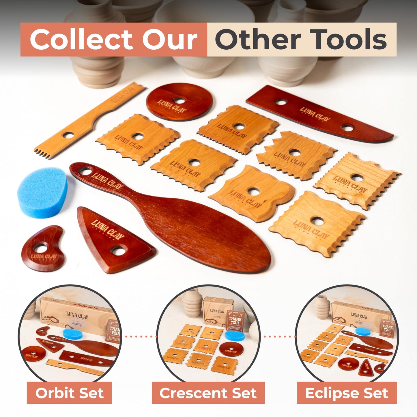 Kiln-Dried Cherry Wood Pottery Ribs & Pottery Tools For Wheel Throwing | 8 Pack - Professional Non-Warping Ceramic Set for Trimming, Sculpting, Shaping - Clay Tools & Modeling Kit with Bonus Sponge