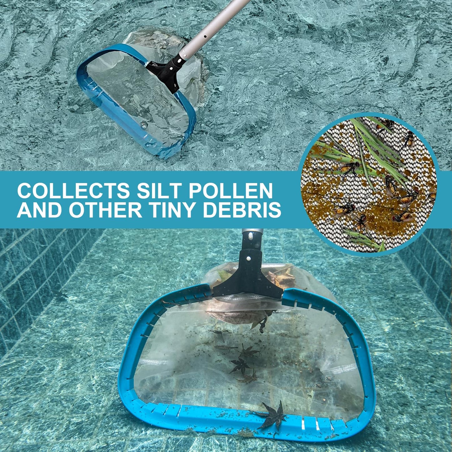 17.5" Heavy Duty Ultra Fine Mesh Pool Pollen & Sand Skimmer Rake, Aluminum Frame Deep Nylon Net, Pool Net for Above Ground & In-ground Swimming Pools (No Pole)