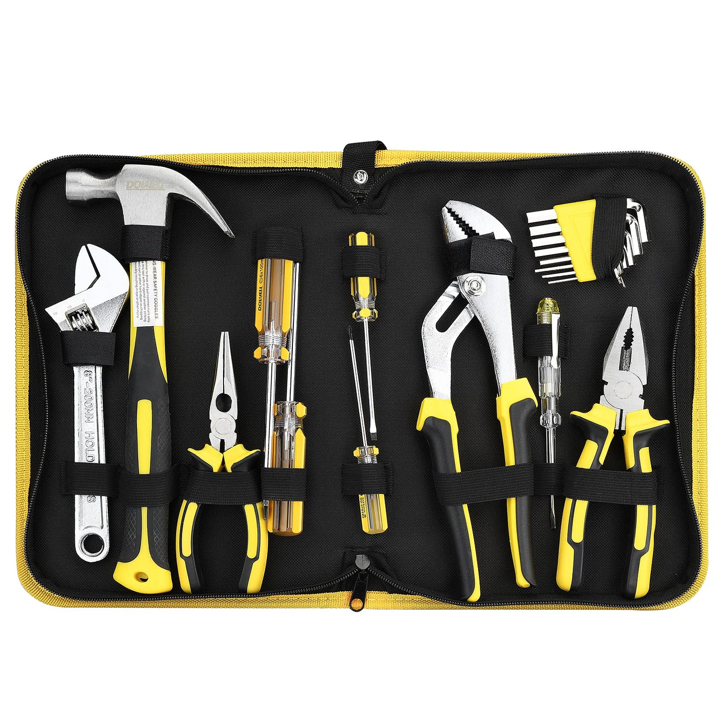 DOWELL Tool Set Tool Kit 19-Piece Household Tool Kit Set Pliers Screwdriver Set Hex Key Wrench with Storage Tool Bag Pouch HYT19
