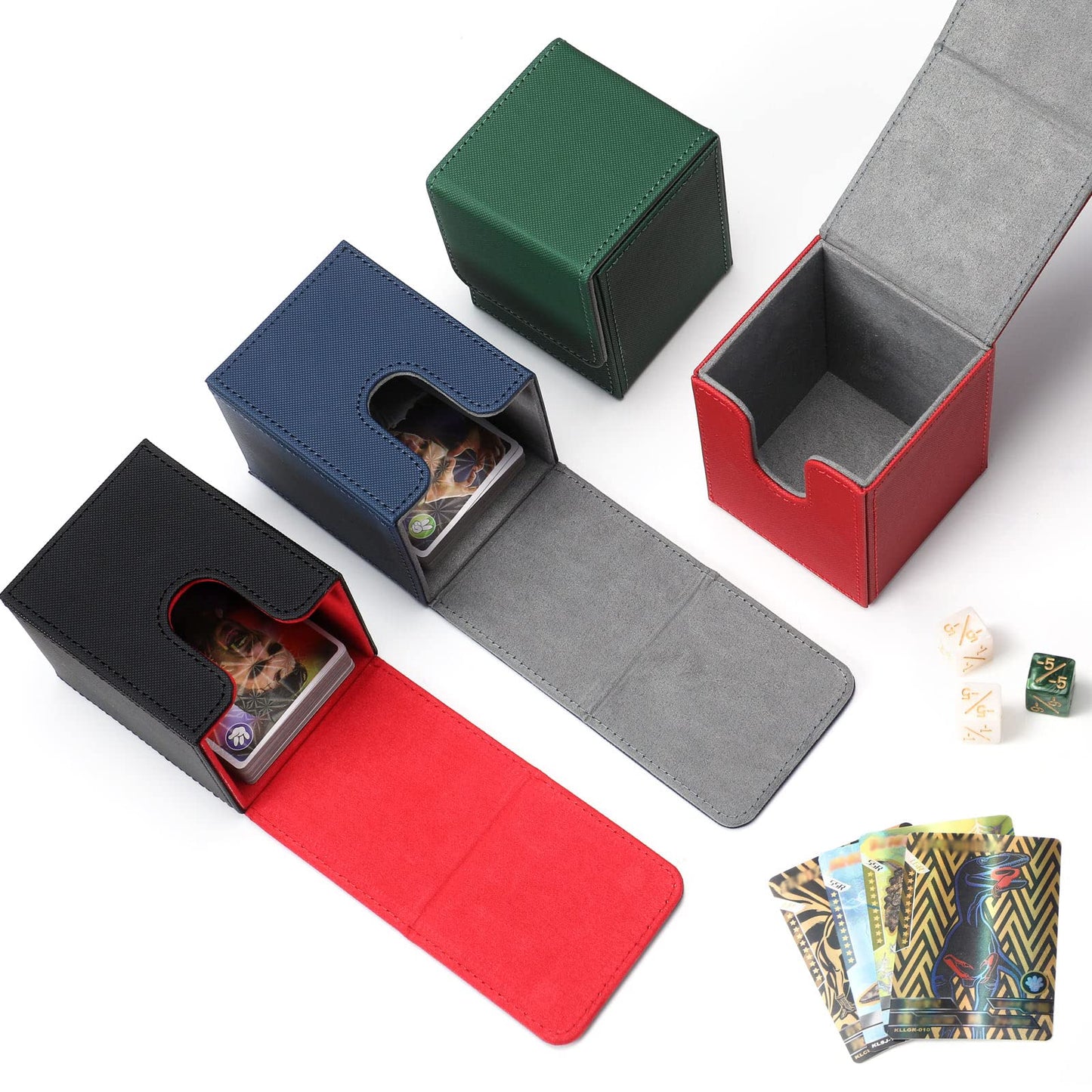 Yookeer 4 Pieces Leather Deck Card Boxes Cards Deck Game Box for Collectible Playing Card Box Compatible with MTG Commander(Black and Red, Green, Blue, Red,Vertical)