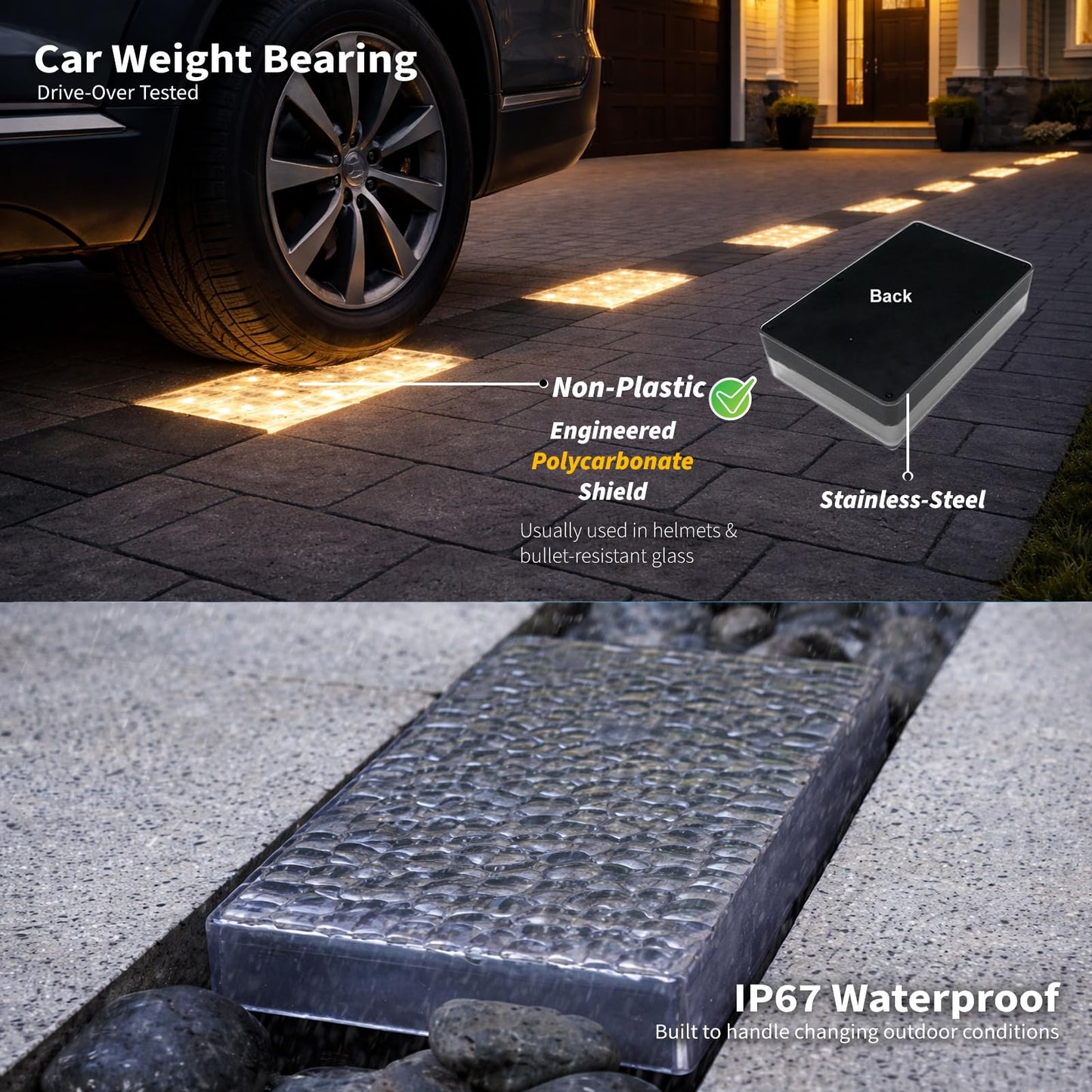 SHONELIGHTING Paver Lights, Solar Light Outdoor Waterproof, In-Ground Brick LED for Driveway & Pathway, Hardscape Pavers, Auto On/Off, Heavy Duty Warm White 3500K (2 Pack)
