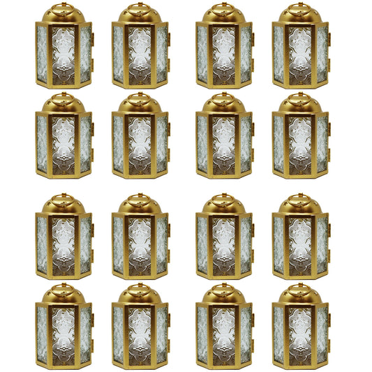 16pk Mini Small Decorative Moroccan Candle Lantern Holders for Home Decor, Patio, Weddings, Gold - Used Open Box Returns