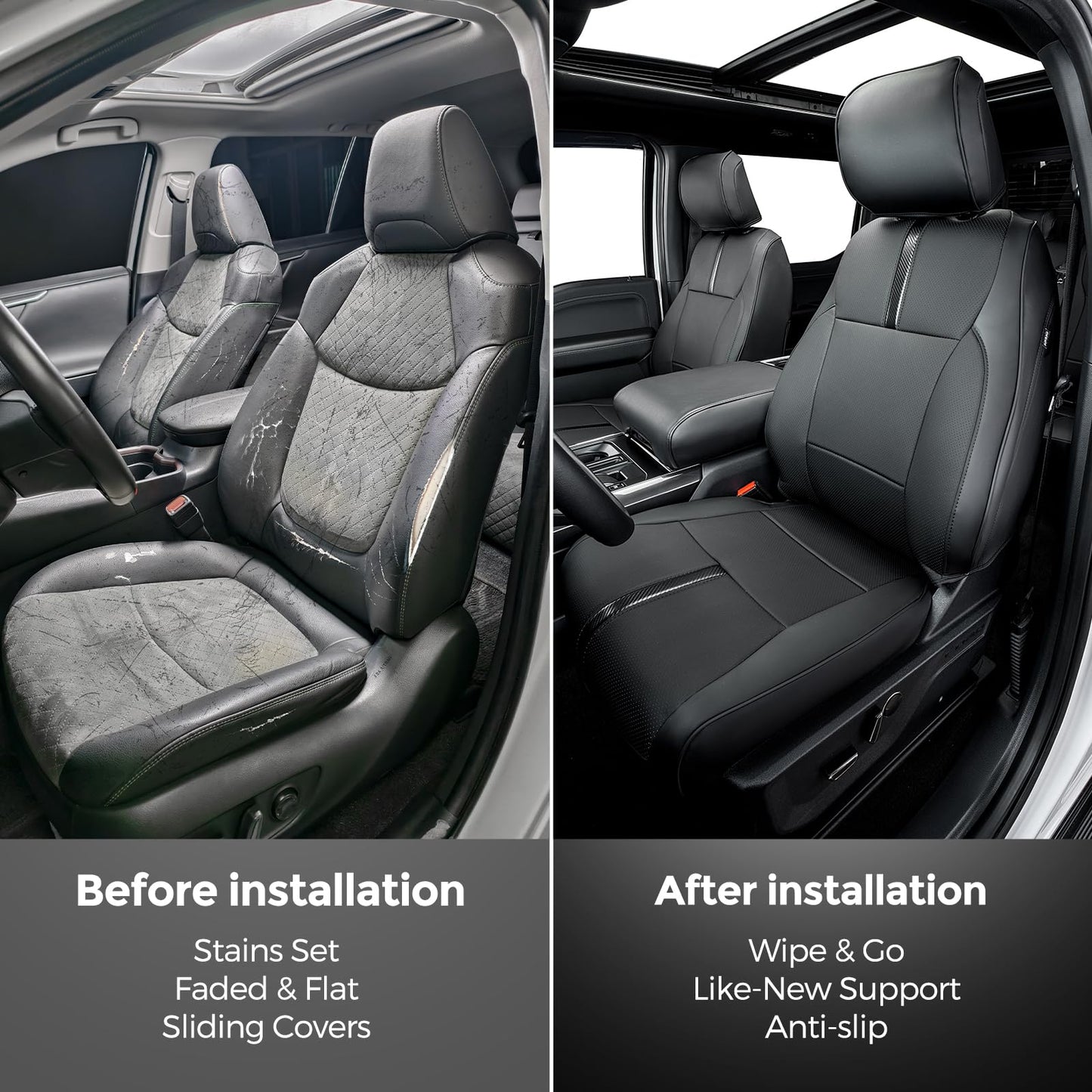 CreekT® Full Set Leather Seat Covers for Ford F150 2021-2024 2025, Waterproof Pickup Seat Covers Custom Fit for Ford F-150 Accessories, for F150 2021 2022 2023 2024 2025 Super Crew/Crew Cab(XL,XLT)