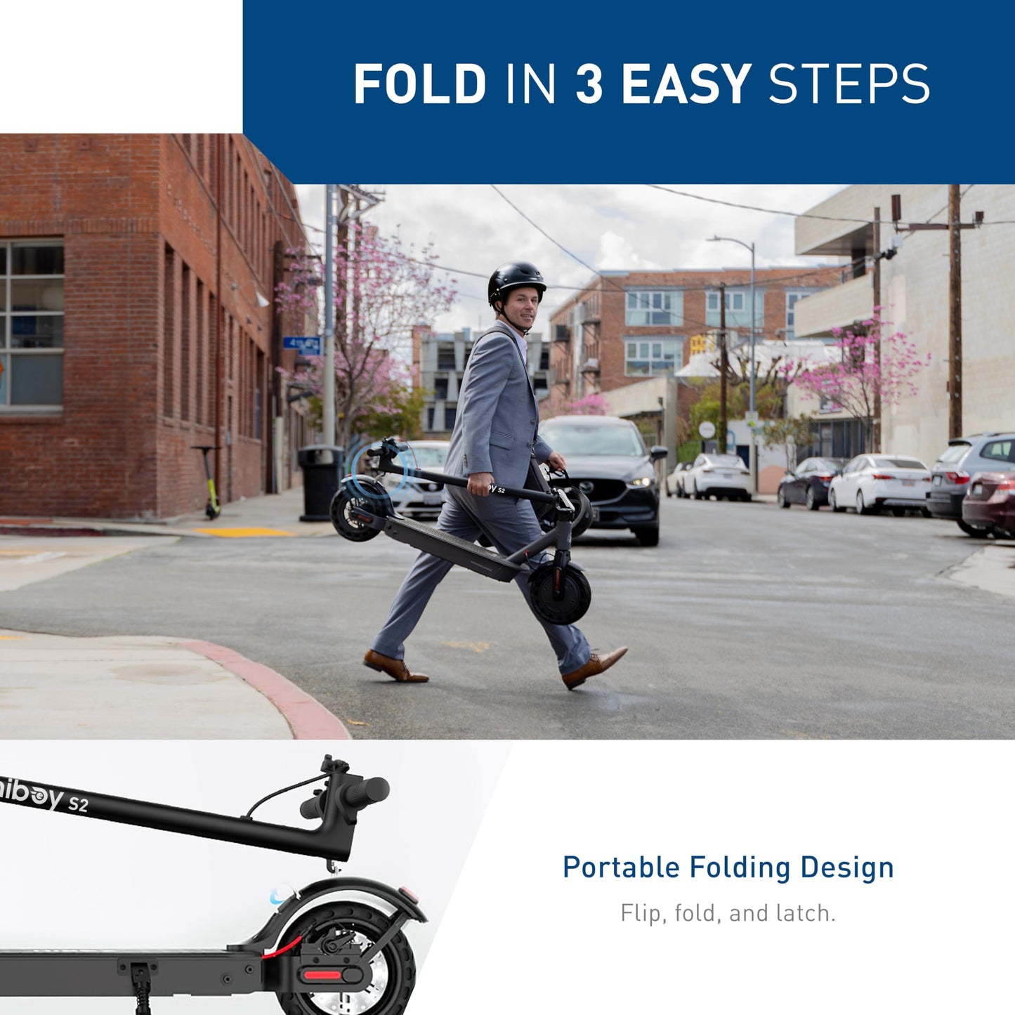 Hiboy S2 Electric Scooter - 8.5" Solid Tires - Up to 17 Miles Long-Range & 19 MPH Portable Folding Commuting Scooter for Adults with Double Braking System and App (Black&Space Grey)