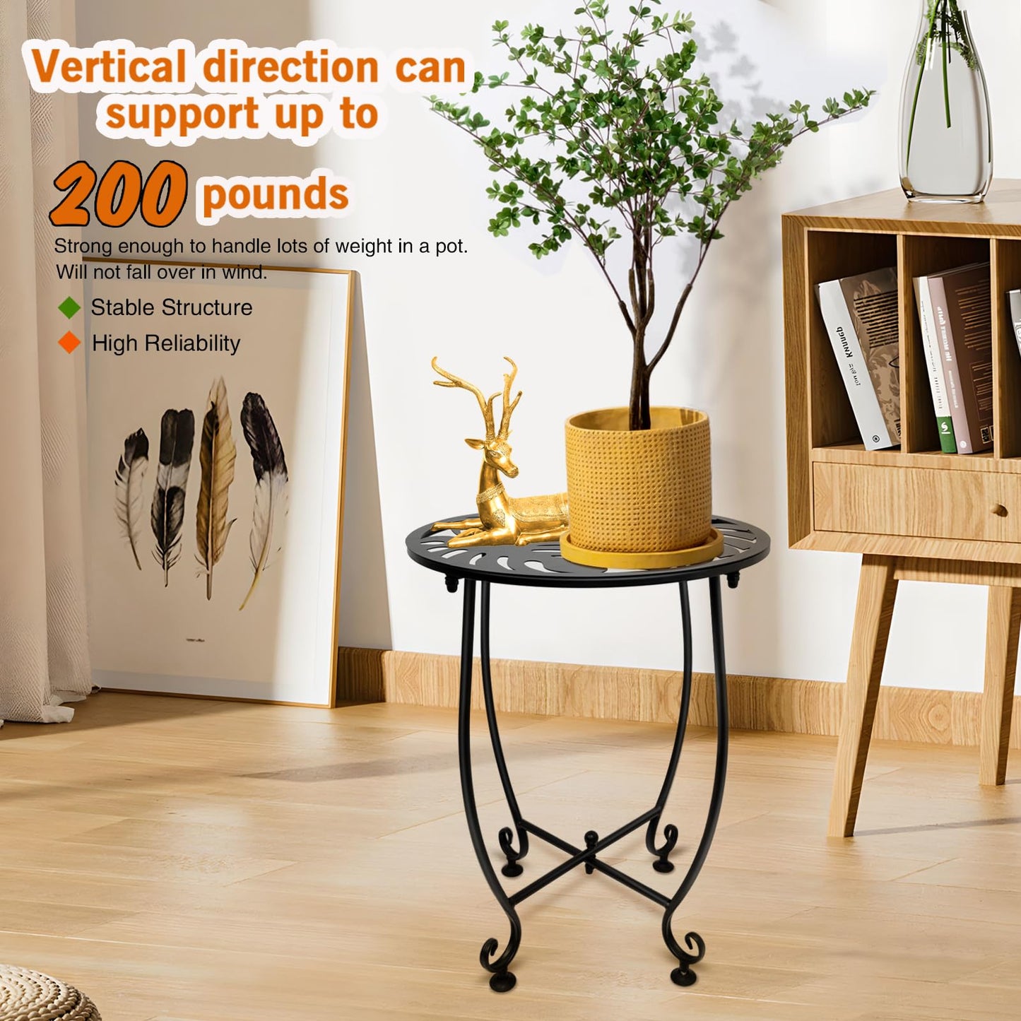 Plant Castle Outdoor Side Table for Small Spaces, 2 Pack 14 Inch Round Metal End Table for Patio Balcony Yard Porch, Anti-Rust Waterproof Accent Table for Indoor Outdoor Use, Easy Assembly