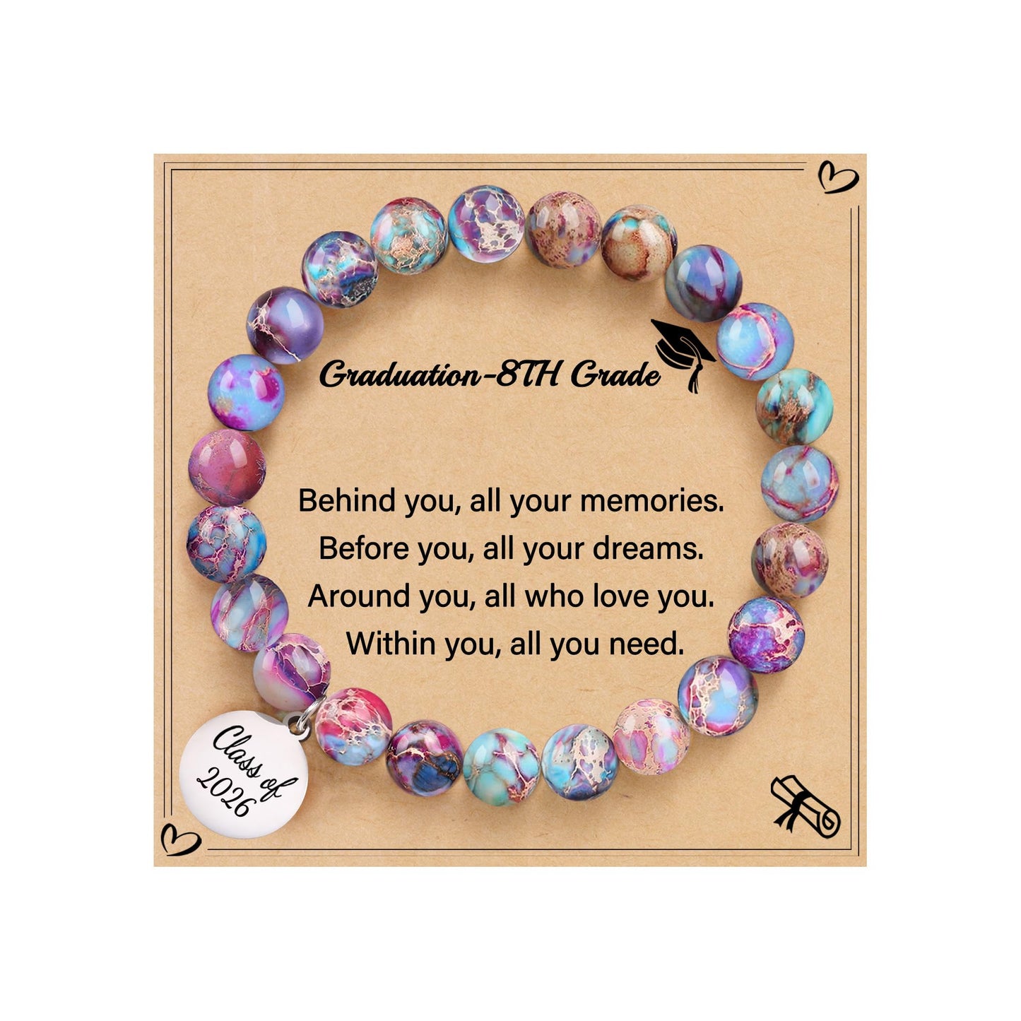 Sistble 8th Grade Graduation Gifts, Inspirational Gifts for Women Friends Graduation Bracelets 2026 Tag Bead Bracelet Teens Jewelry for Niece Granddaughter