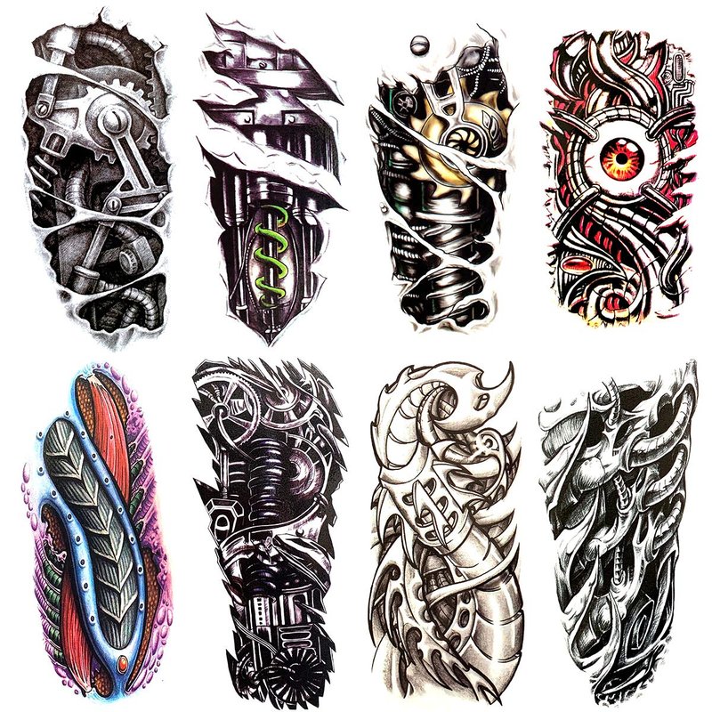 Oottati 8 Pieces Large 3D Mechanical Parts Gear Arm Eyeball Muscle Body Art Temporary Tattoo