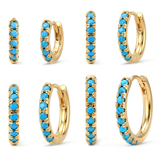 14K Gold Plated Turquoise Huggie Hoop Earrings for Women, Small Dainty Boho Cartilage Sleeper Hoops, Hypoallergenic Vintage Minimalist Ear Stacking