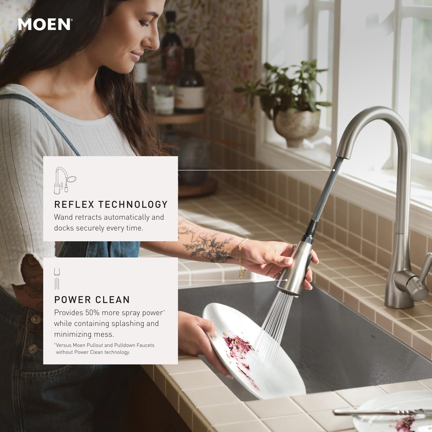 Moen Riley Spot Resist Stainless Hands-Free Touchless Sensor Single Handle Pull Down Kitchen Faucet, 7402EWSRS