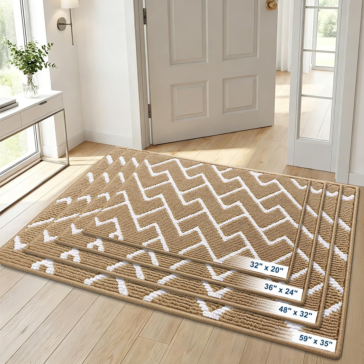 OLANLY Front Door Mat, Non-Slip Rubber Backing, Dirt Resistant and Absorbent, Washable, Easy to Clean Low-Profile Indoor Doormat for Back Door, Entryway, Inside Entrance, 36x24, Beige