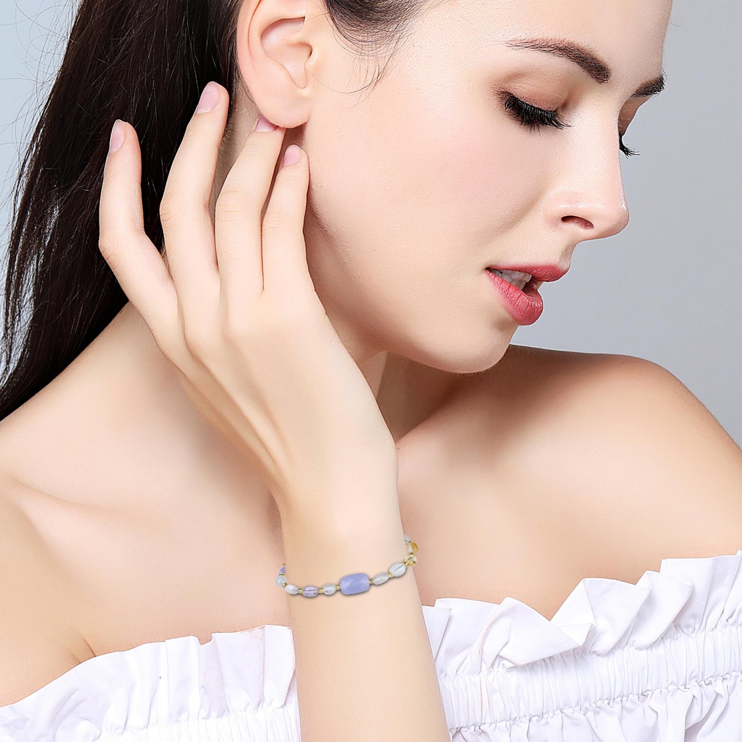 MetJakt 6-8MM Energy Gemstone Stretch Bracelet for Women - Handmade Original with Healing Crystal and Faceted Baguette Crystal Jewelry (purple Crystal)