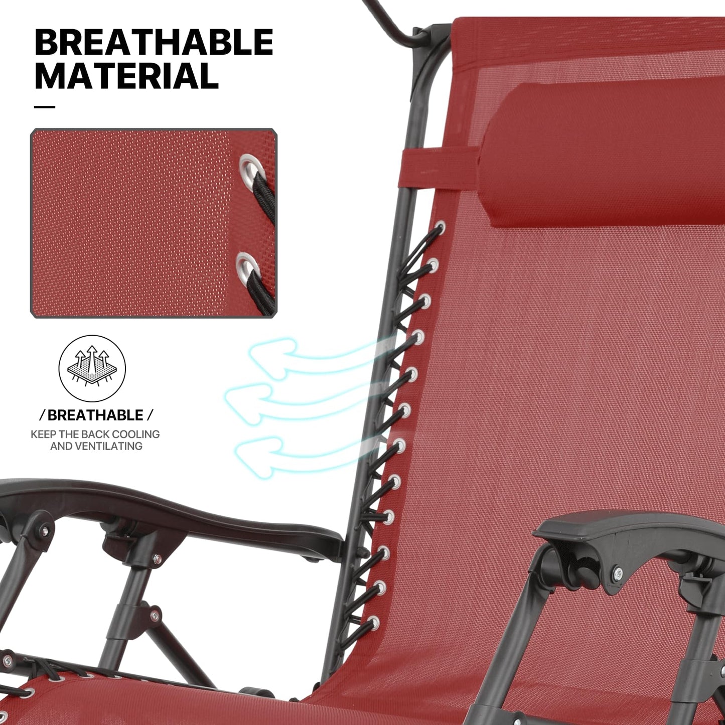 MoNiBloom Patio Zero Gravity Chair Outdoor Recliner Lounger with Canopy Shade and Foot Rest, Cup Holder, 330lbs Capacity, Maroon