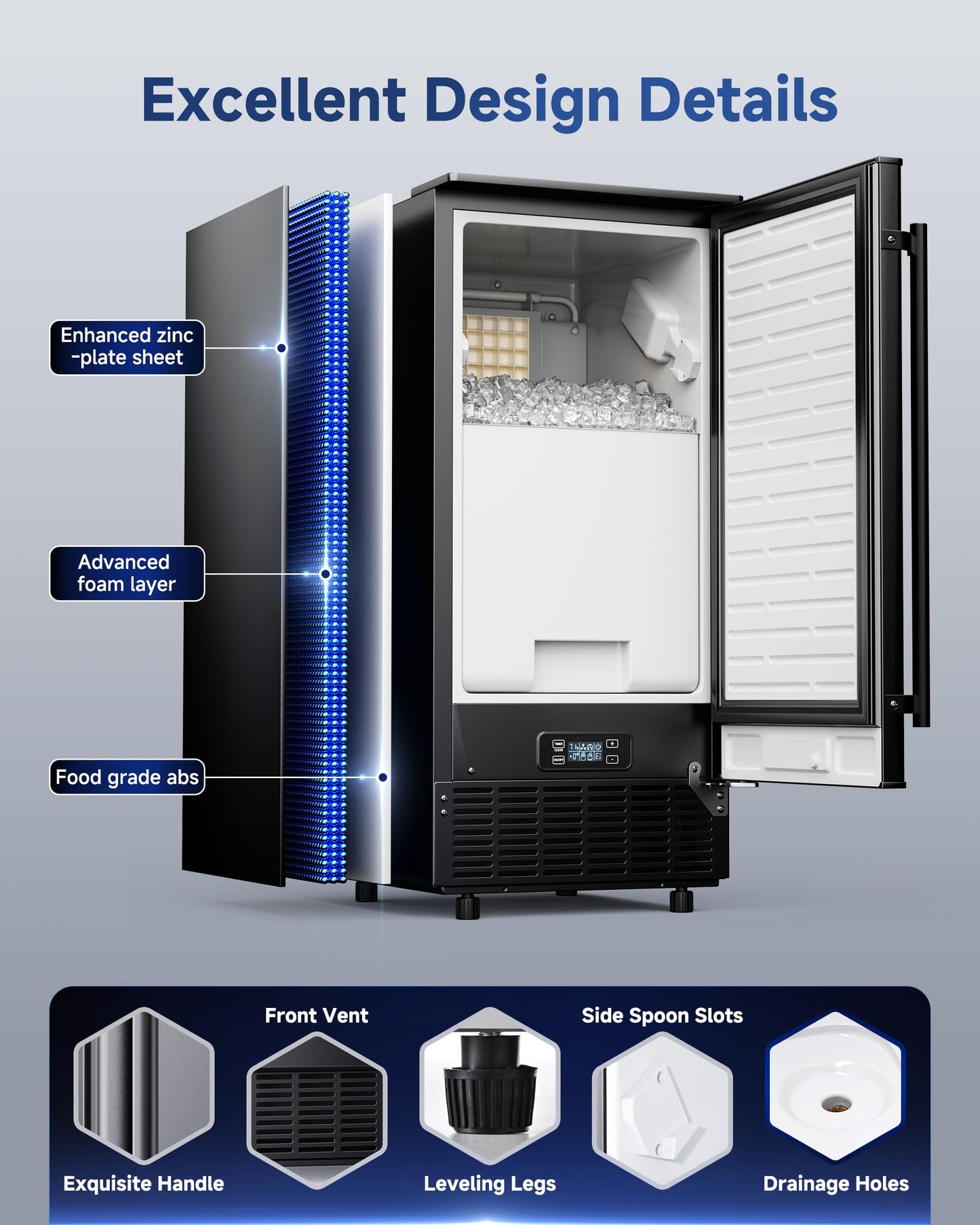 ICEVIVAL Under Counter Ice Maker with Drain Pump, 90Lbs/Day Commercial Ice Maker Machine with 25Lbs Storage Capacity, 24H Timer, Auto Clean, Built-in Freestanding Ice Machine for Home, Cafe, Bar