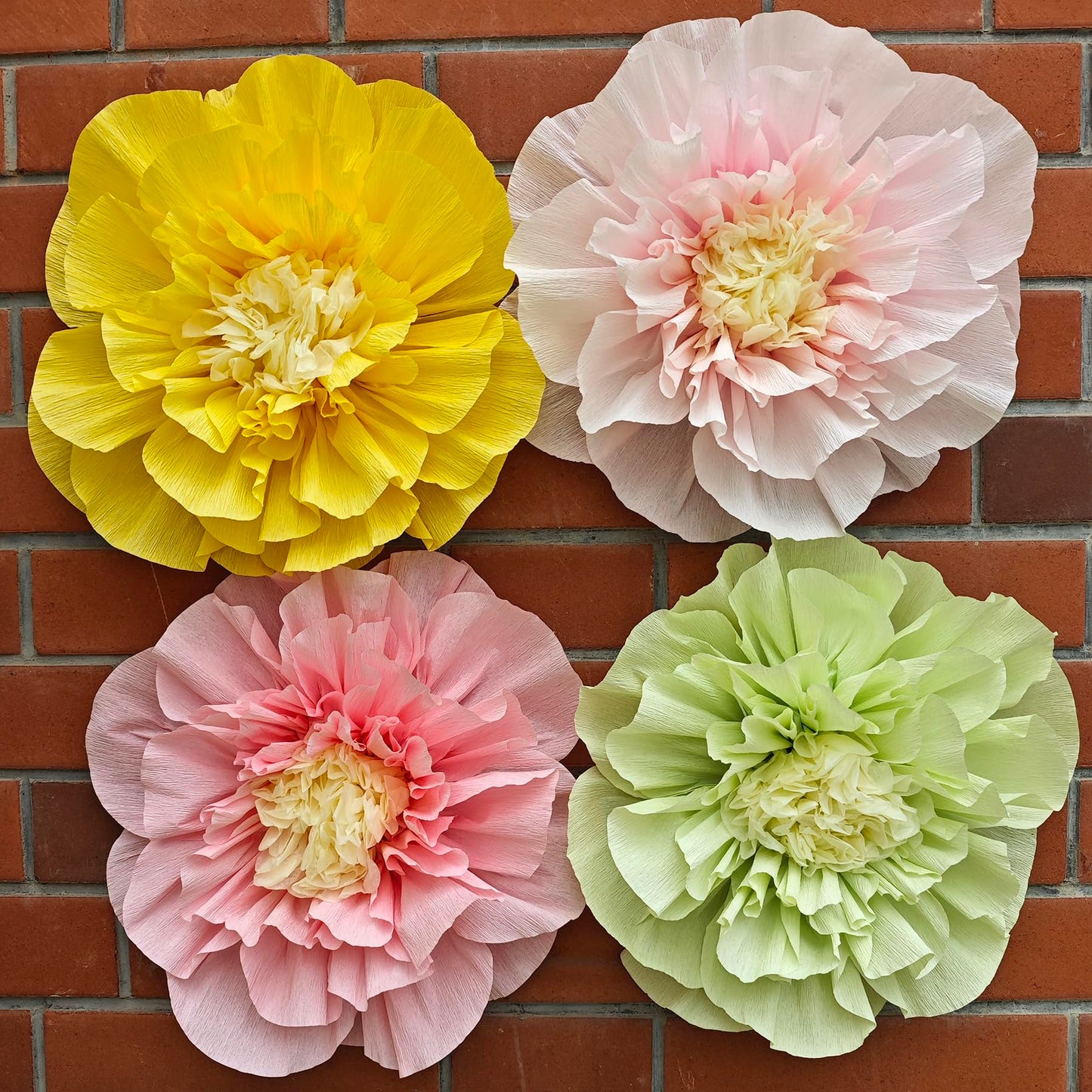 Mybbshower Crepe Paper Flower for Wall Psprt Pom Pom Decor Girls Birthday Party Backdrop Baby Shower Nursery Room Decoration Pack of 4 (Blush Yellow Mint)
