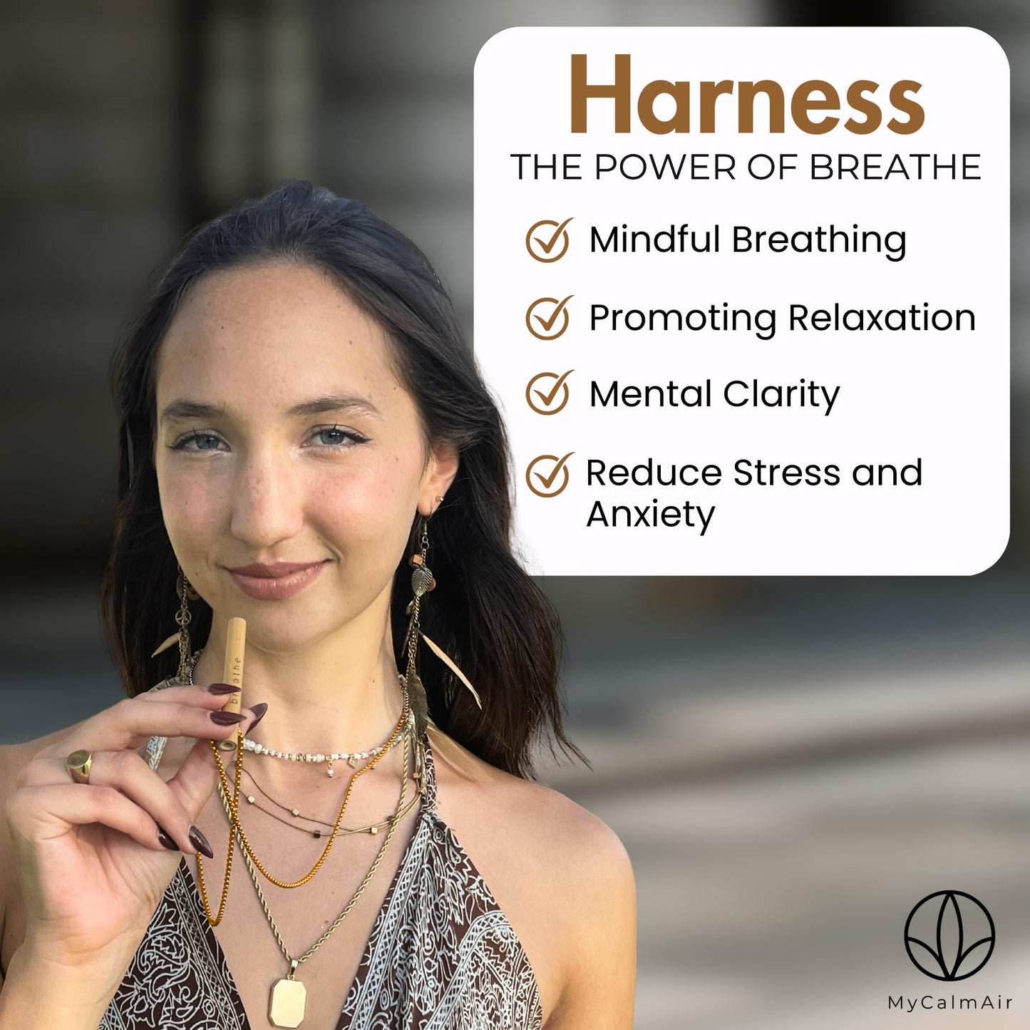 MyCalmAir Bamboo Breathing Necklace for Meditation, Mindfulness Tool, Stress Reducer, Eco-Friendly Breathe Pendant, Portable Relaxation Gift for Men & Women (Silver)