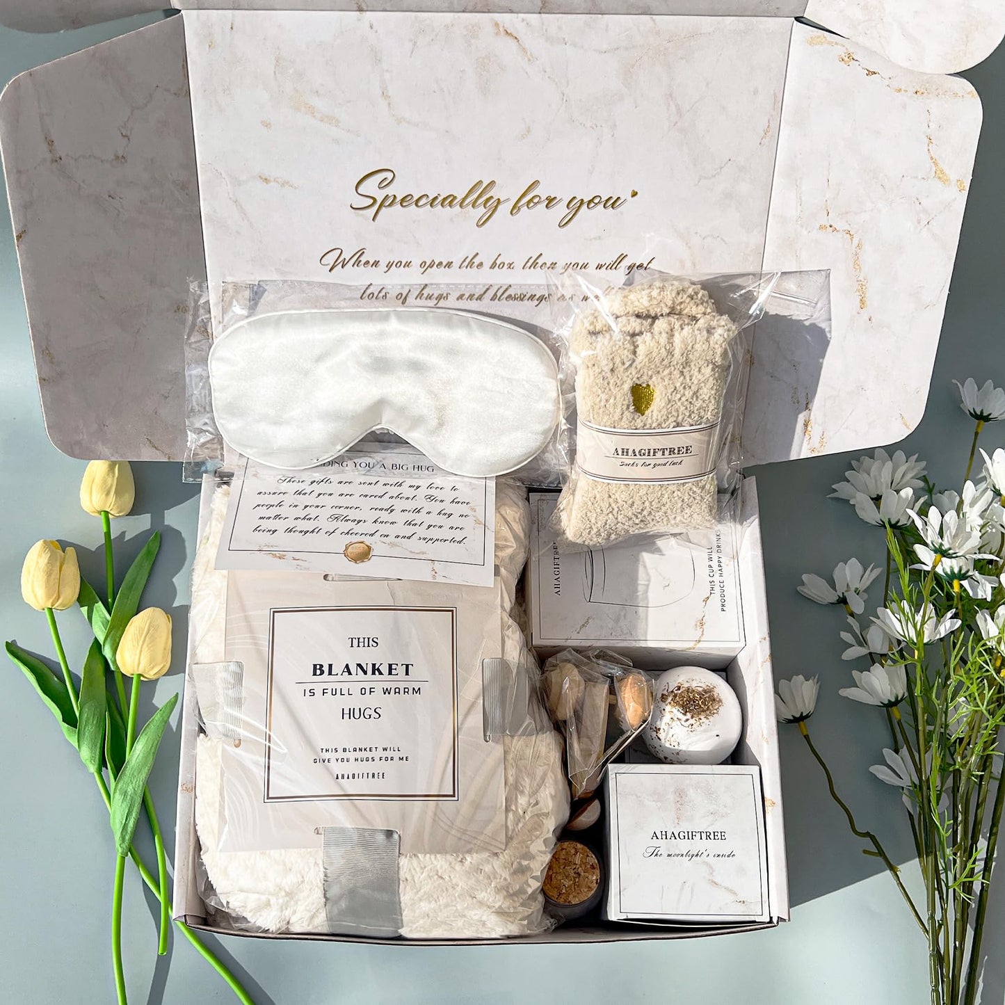 AHAGIFTREE Gift Baskets for Women,11PC Care Package with Moon Lamp,Mother's Day, Grief,Get Well Soon After Surgery,Birthday,Think of You,Thank You,Sympathy