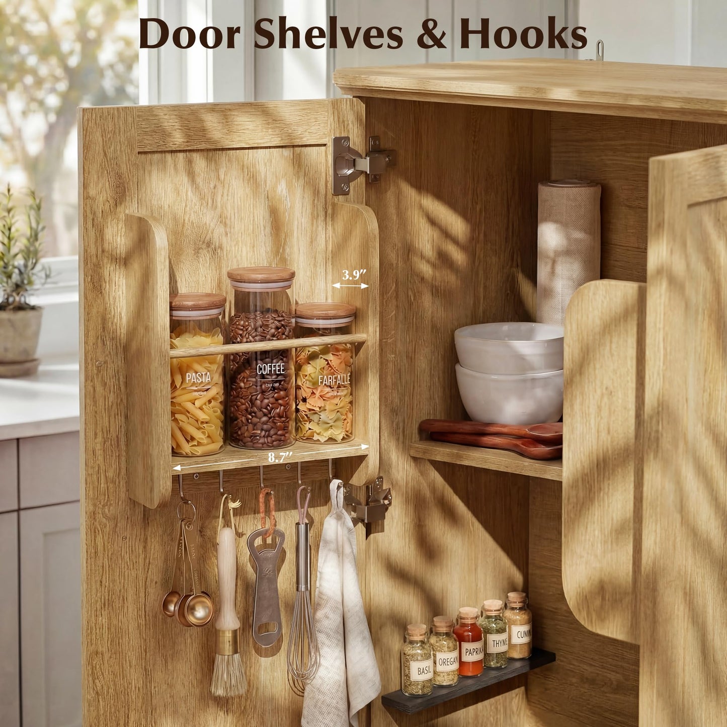 AMBERHAUS 72.2" Tall Kitchen Pantry Storage Cabinet with Doors, Farmhouse Storage Cabinet with Drawers, Adjustable Shelves and Pull-Out Shelves, Oak Wood Pantry Cupboard for Kitchen, Dining Room