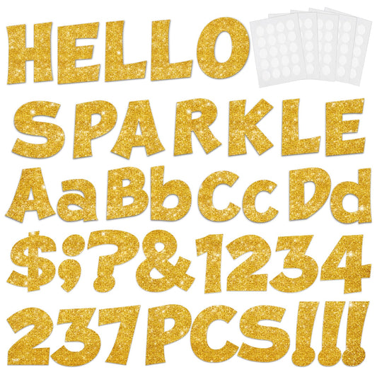 237 Pcs Glitter Bulletin Board Letters, Numbers and Punctuation, Poster Board Letters Alphabet Cut Out Cardboard Letters Accessories for Classroom Display Decorating Supplies 4inch (Yellow)
