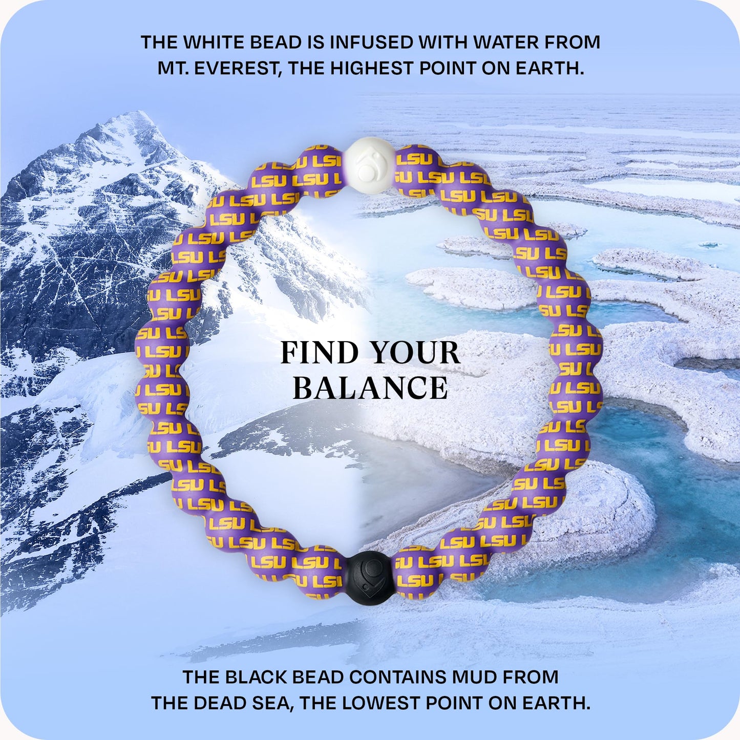 Lokai Collegiate Silicone Beaded Bracelet for Women & Men, LSU - Medium, 6.5 Inch Circumference - Silicone Jewelry Fashion Bracelet Slides-On for Comfortable Fit