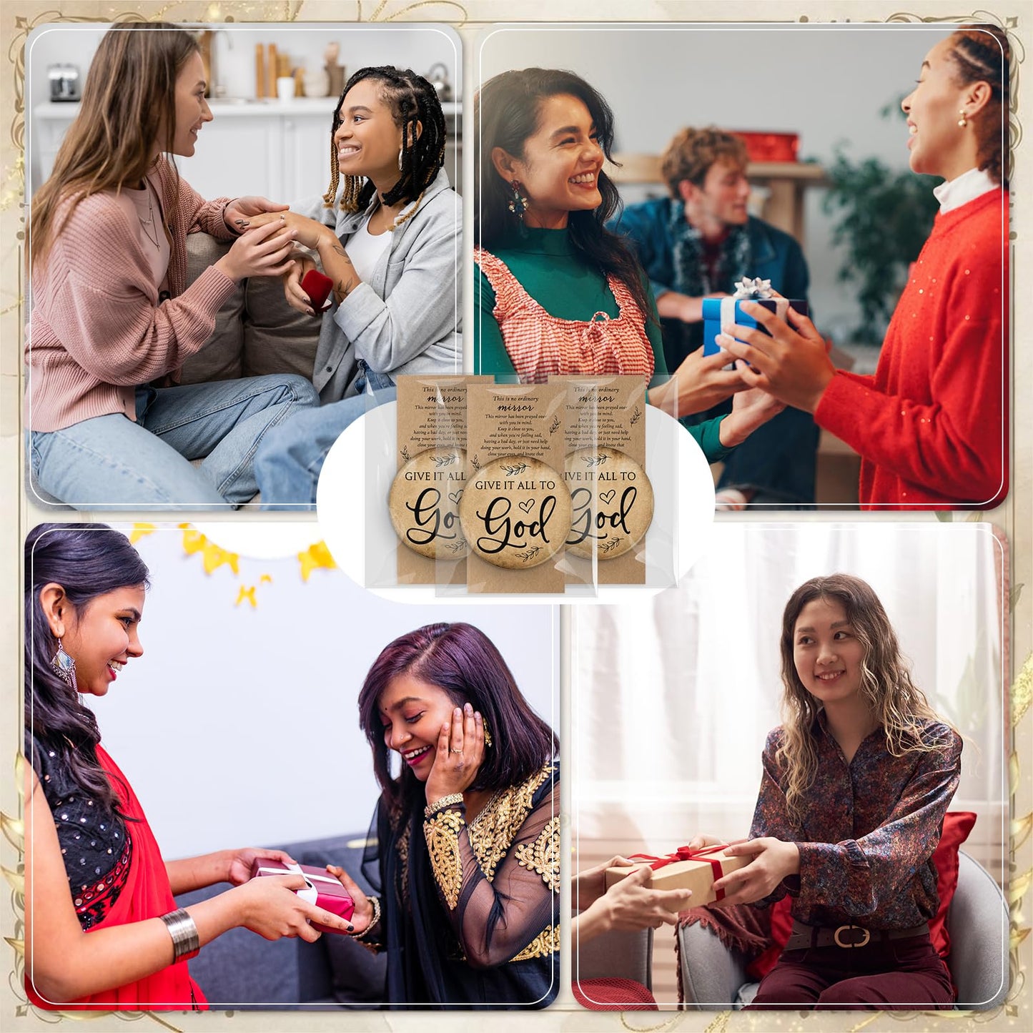 Landical 25 Sets Christian Gifts for Women Bulk Pocket Mirrors with Cards Bags for Mothers Day Stuffers Church Party Favors Religious Gift Bag Fillers, Give It All to God