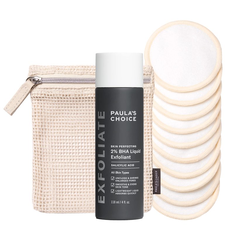 Paula’s Choice SKIN PERFECTING 2% BHA Salicylic Acid Liquid Exfoliant & Reusable Cotton/Bamboo Pads Duo, for Toner, Exfoliants & Makeup Remover, Eco-Friendly, Fragrance-Free, Set of 2
