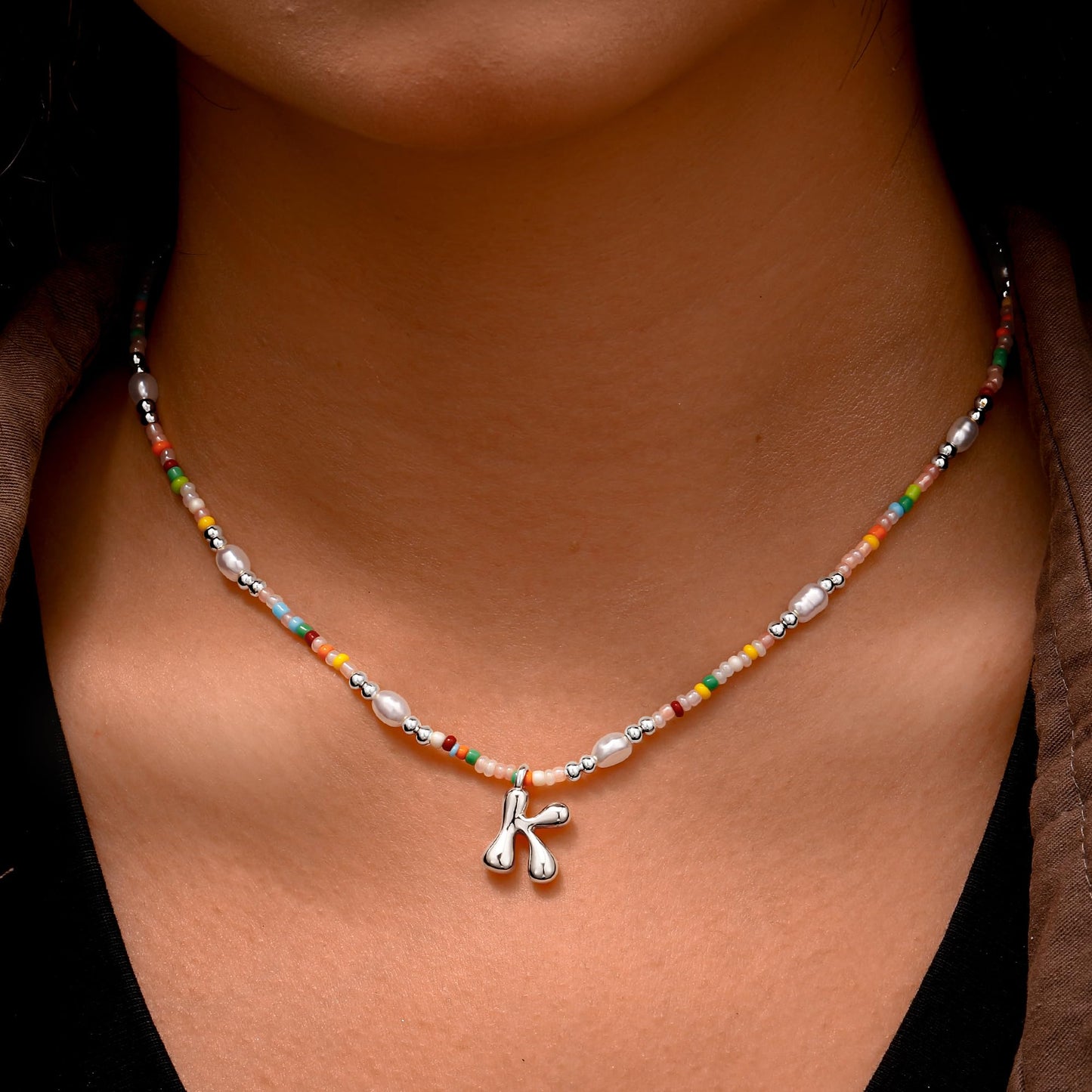 Ritach Initial Necklace for Girls Gifts - Letter Necklace Initial F Necklace for Girls Women Silver Necklace Beaded Necklaces for Women Girl Jewelry for Little Girl Gifts