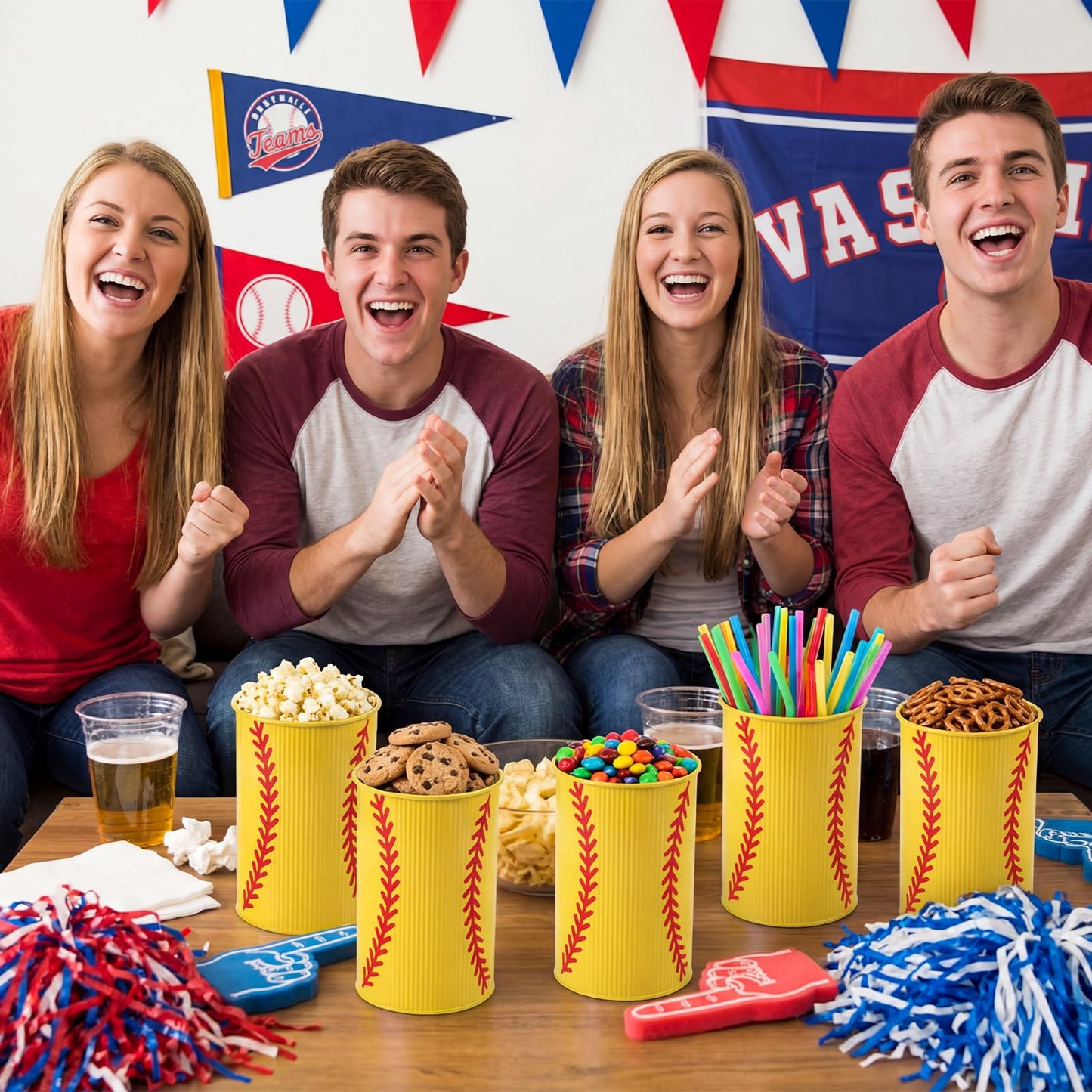 Teecyhooo 6 Pcs Softball Centerpieces for Table Decor Softball Vase Galvanized Metal Buckets Sports Themed Party Decorations Team Gifts for Artificial Flowers Pen Holder Utensil Kitchen Home
