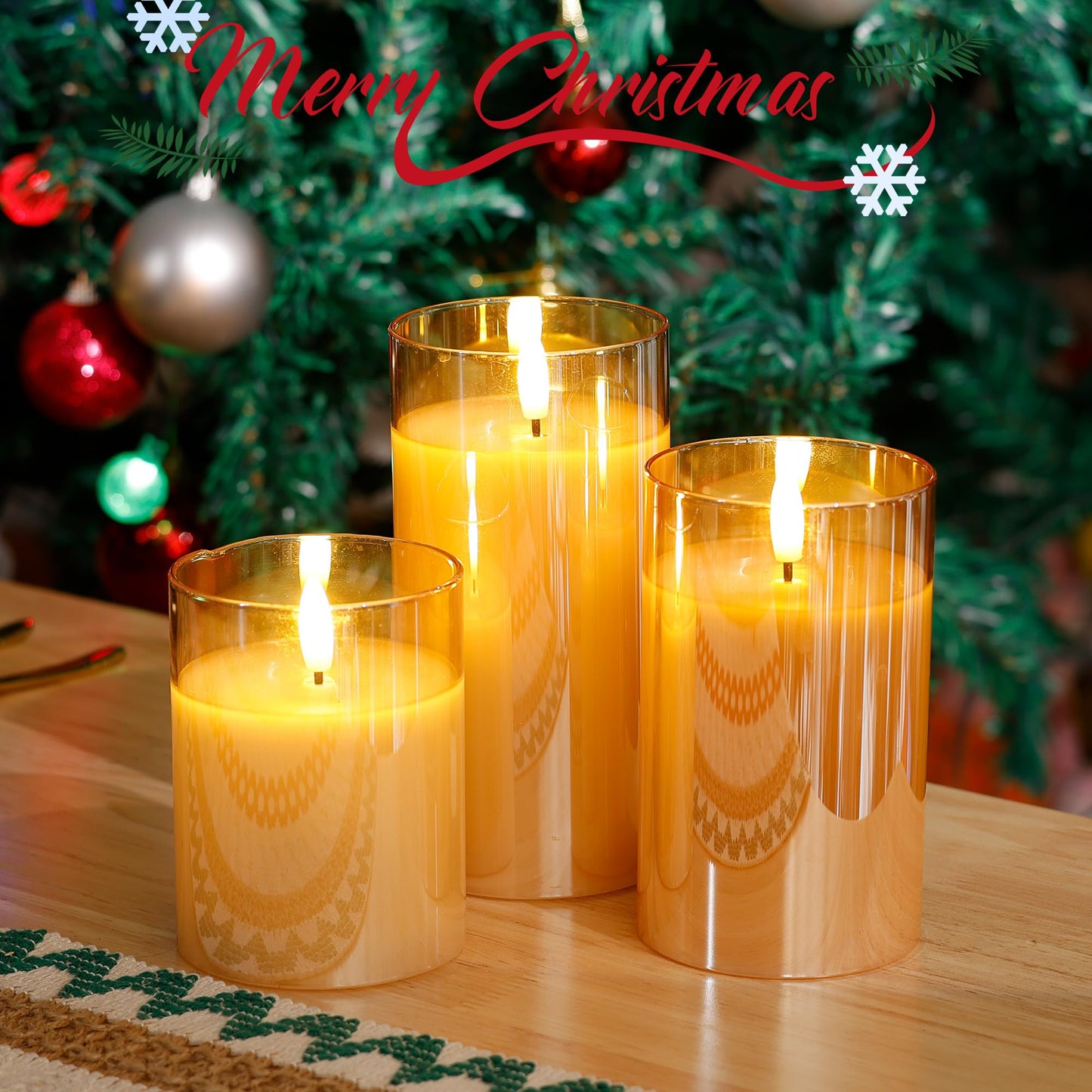 LUSHARBOR LUSHABOR Flameless Candles with Remote, 3 Pack Glass Battery Operated Candles with Timer, Real Wax Glass LED Candles Flickering Wedding Home Party Christmas D3 H4 5" 6"" Gold"