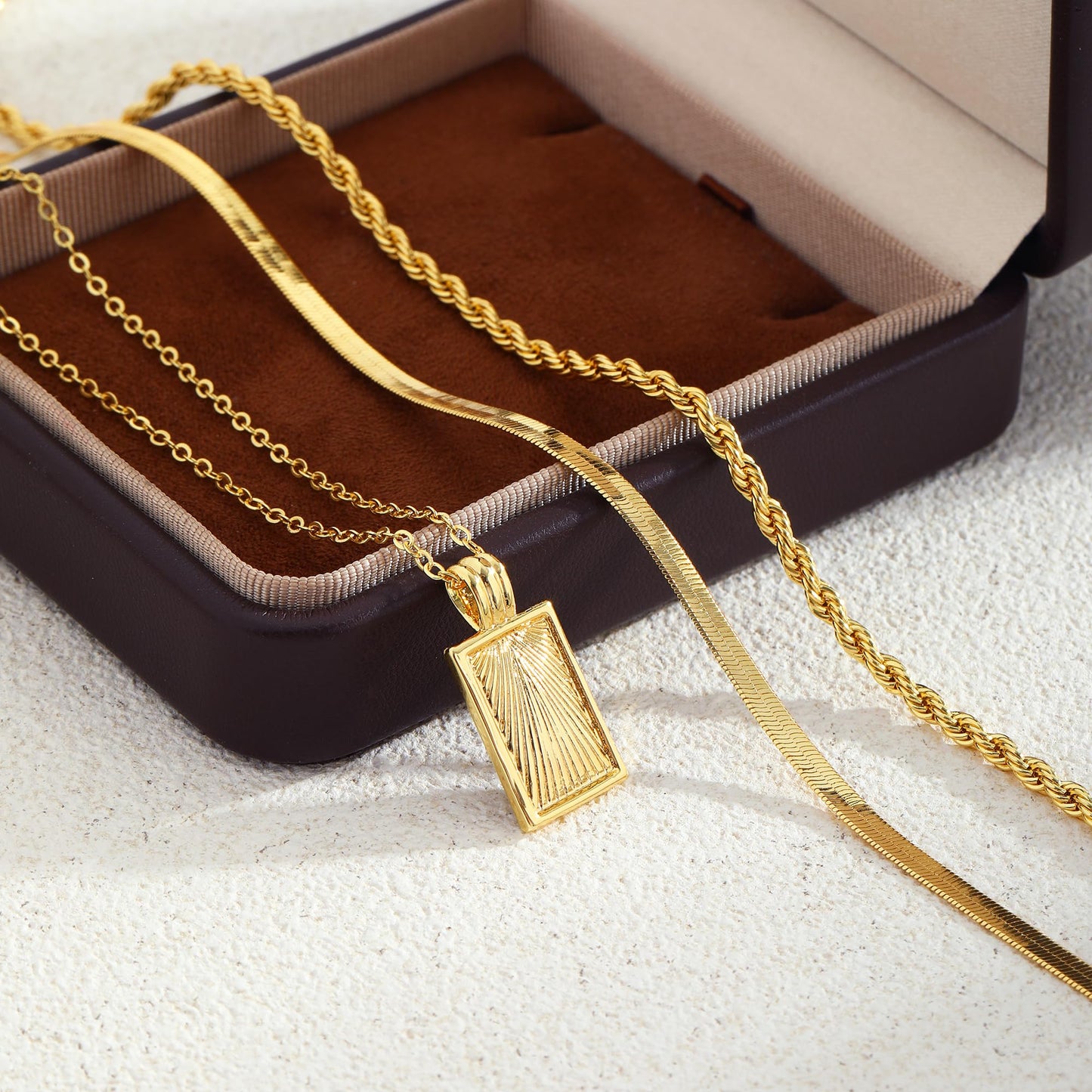 Layered Gold Necklaces for Women Stackable Dainty 14K Gold Plated Silver Chain Necklace Layering Cute Fashion Pendant Choker Necklaces Trendy Jewelry Set Gifts for Women (Rope twist snake chain O-ring chain texture, golden)