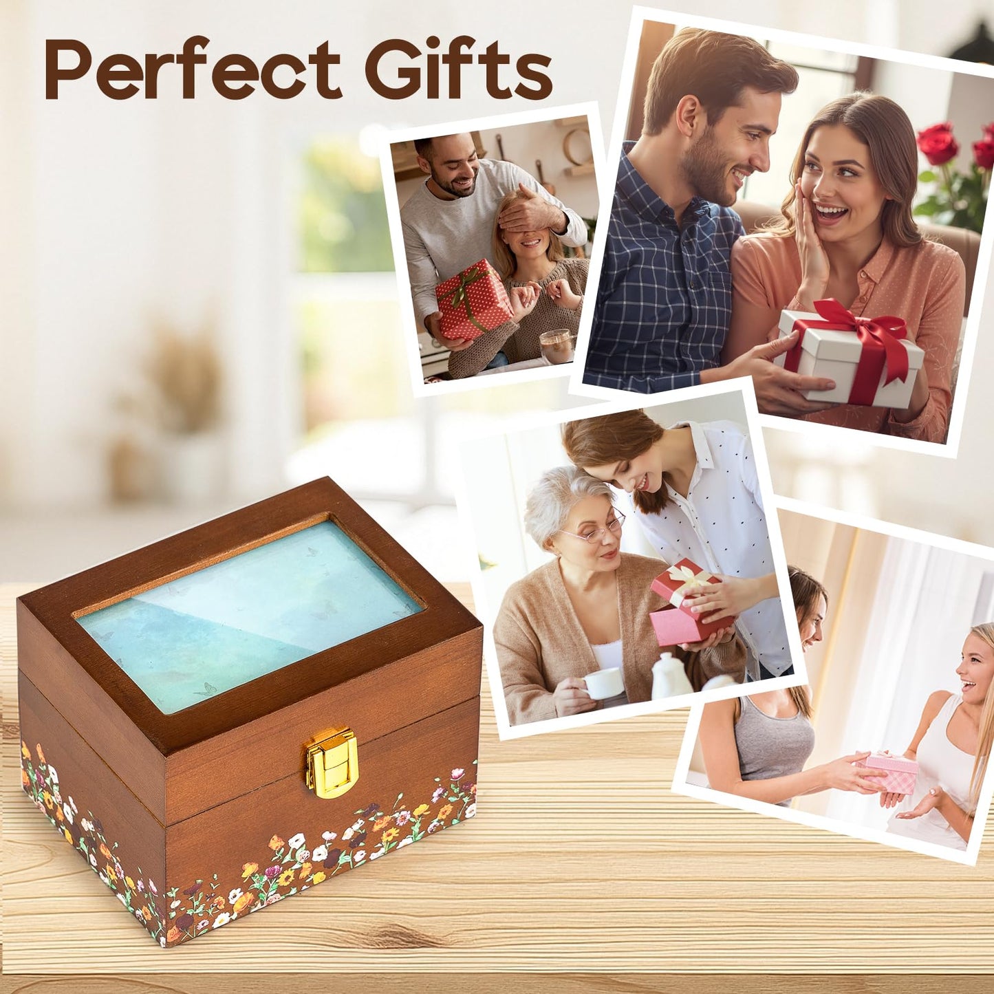 SMAILLBUDDHA Valentine's Day Gifts for her, 3 * 5 Solid Wood Index Card Organizer Friendship Bracelet Box with Transparent Acrylic Top Cover Gift for Christmas & New Year Comes with 100 Guide Cards